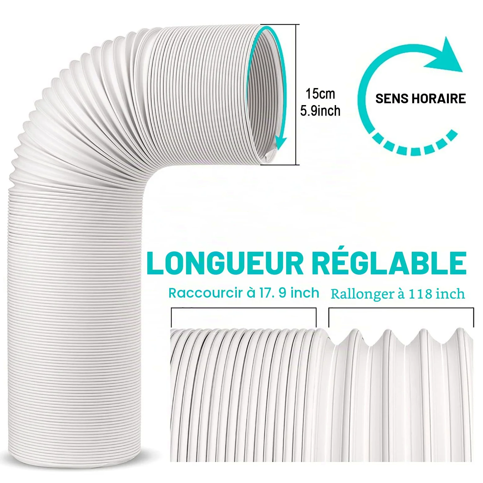 Tuyau de climatiseur portable Diamètre 15cm Climatiseur Mobile Tuyau évacuation Climatiseur Mobile pour climatiseur d'échappement Compatible avec Les climatiseurs Mobiles LG,Delonghi et Autr