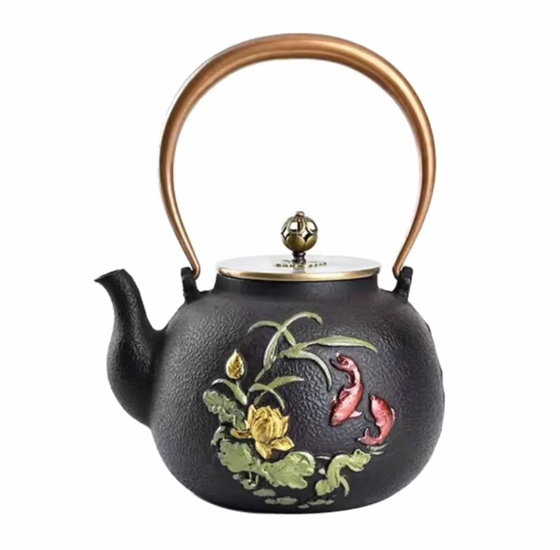 Theiere Teapot 47 Oz/1.4L Théière Bouilloire en Fonte Pot Théière d'eau Bouillante À La Main Non Enduit Peint Cuivre Cuivre Couverture ThéIère avec Infuseur