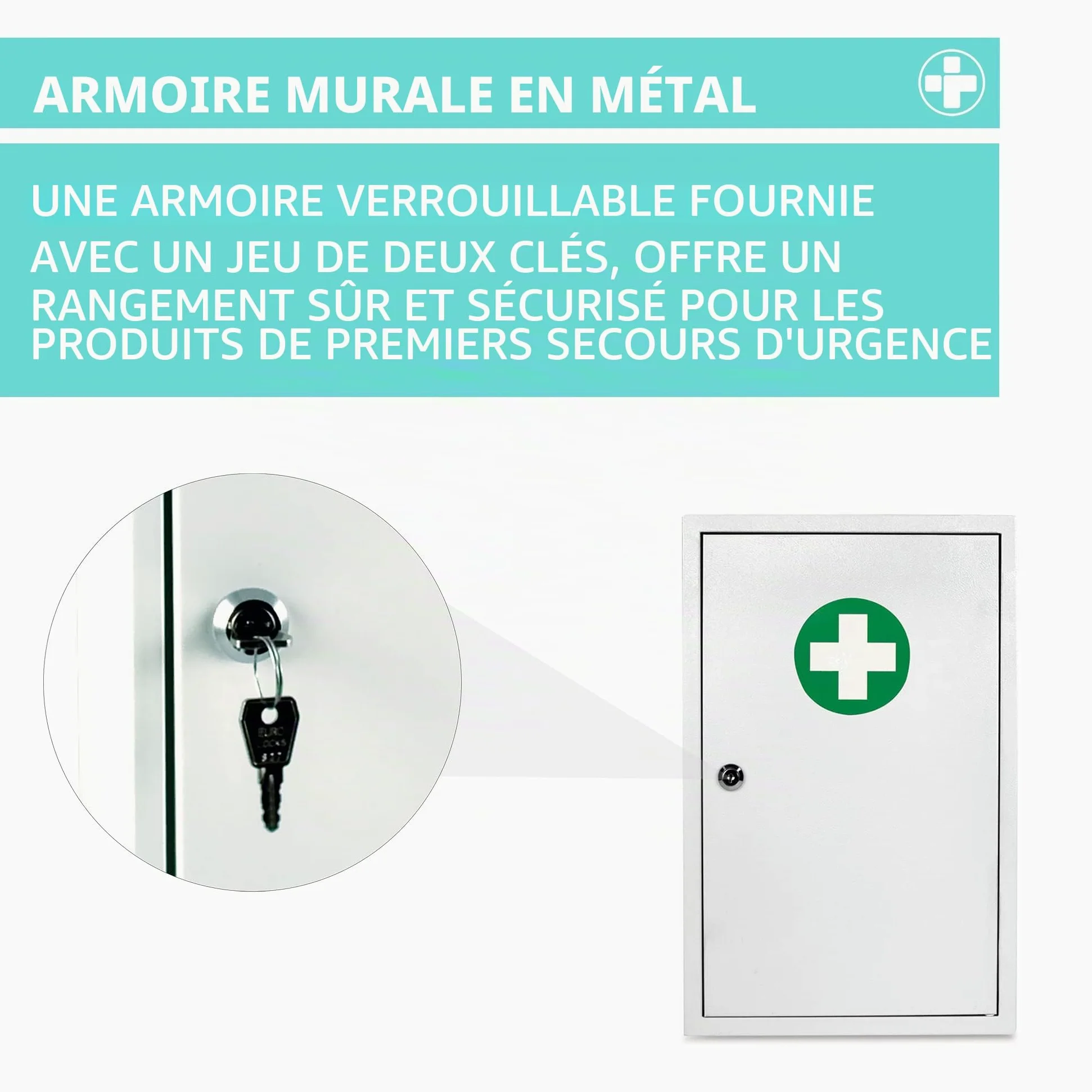 Reliance Medical Armoire de premiers secours murale en métal Sofia blanche pour ranger les fournitures dans 2 compartiments spacieux – contient un verrou de sécurité fourni avec un jeu de 2 clés.
