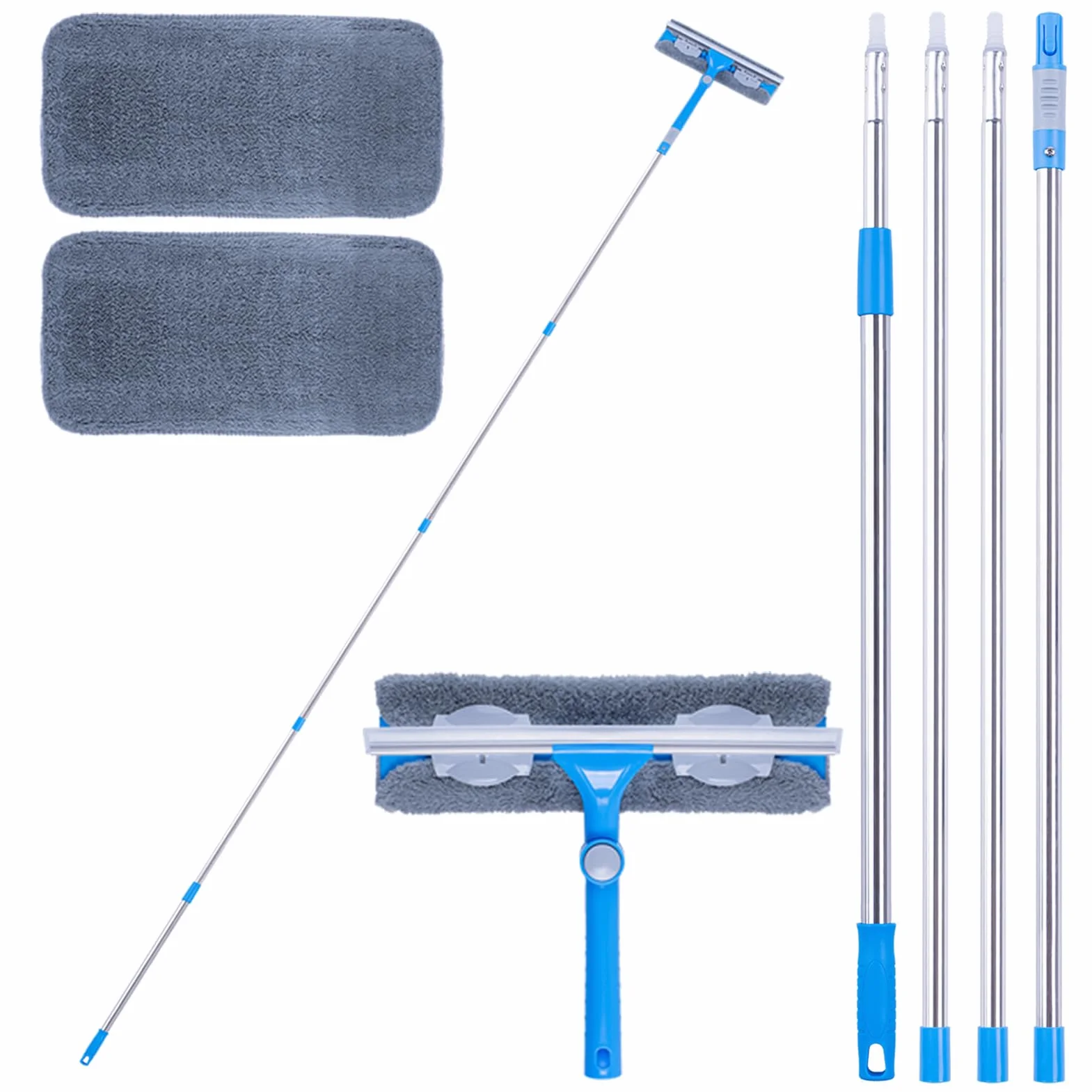 Mitclear 3-en-1 Nettoyeur de Raclette Vitre Kit(3,7m) avec Manche Telescopique,Extensible Balai Lave vitre avec Raclette (31cm) pour fenêtres Hautes Intérieures/Extérieures