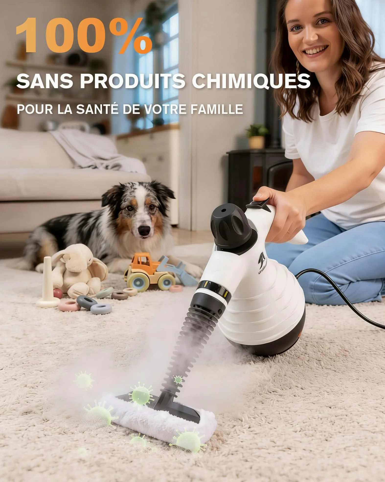 MLMLANT Nettoyeur vapeur, nettoyeur vapeur portable, avec verrou de sécurité et kit d'accessoires de 10 pièces, pour sièges de voiture, canapés, fenêtres, meubles rembourrés et plus encore.