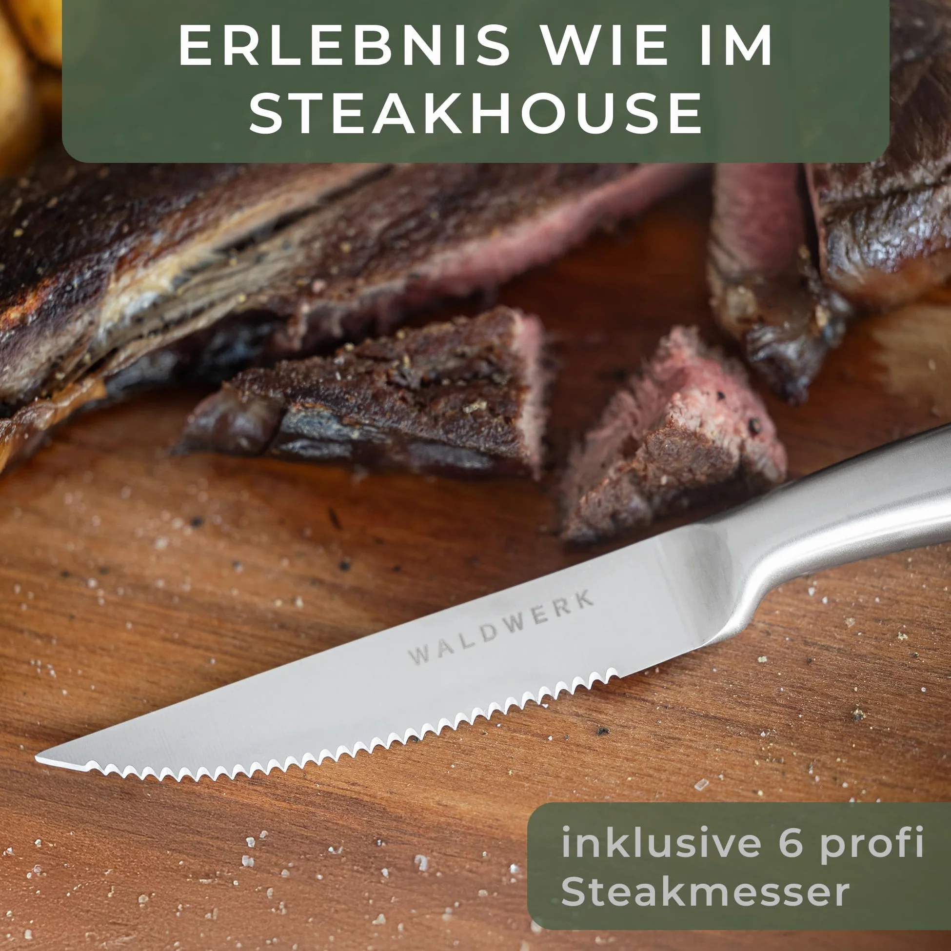 WALDWERK Ensemble de couteaux 11 pièces avec bloc et aiguiseur intégré - Couteau à steak - Couteaux de cuisine