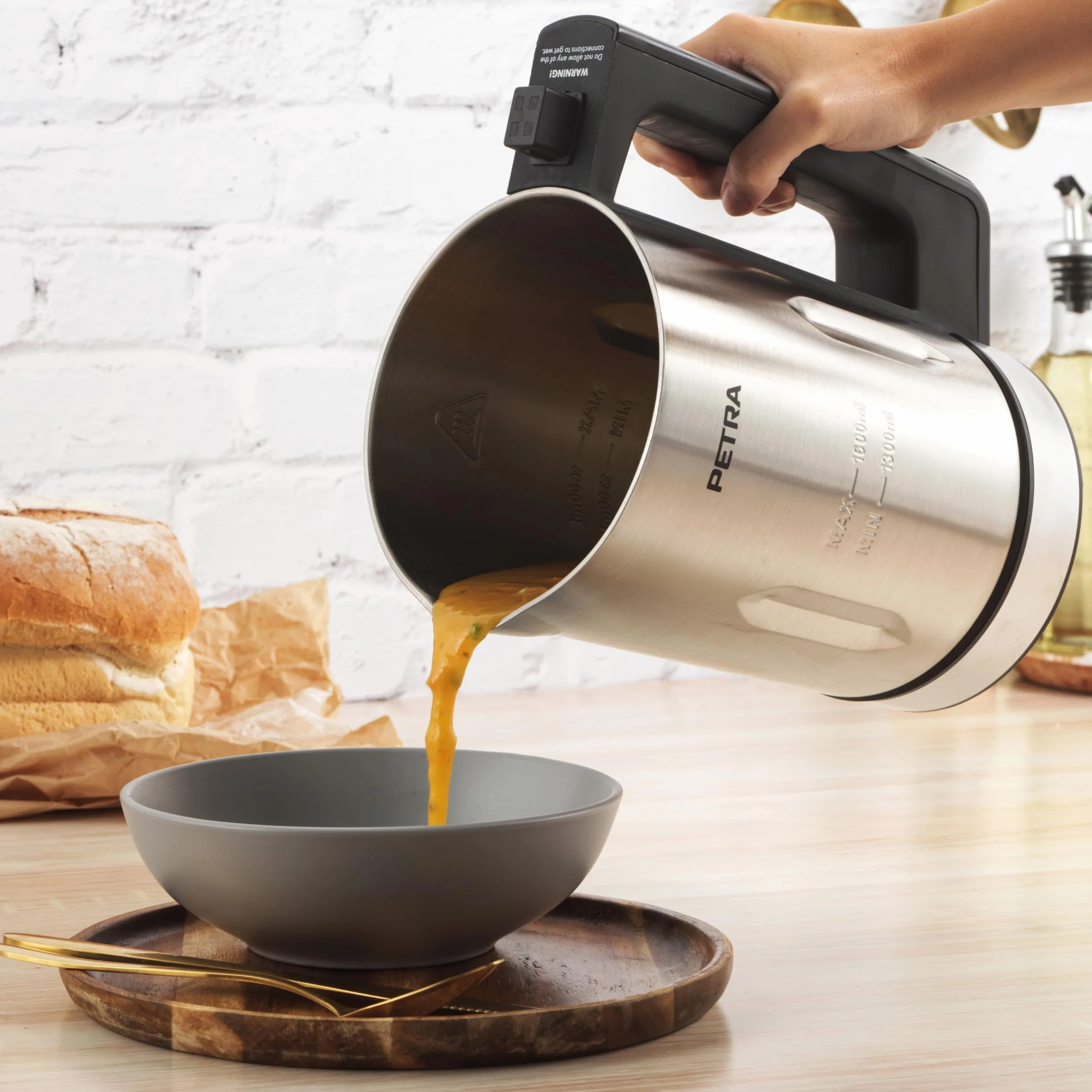 Petra Blender Chauffant Soupe et Mixeur 900W, Machine à Soupe 1.6L, Mixeur Soupe 5 Programmes avec Écran Digital, Soupe Maker Automatique avec Maintien au Chaud, Argent/Noir