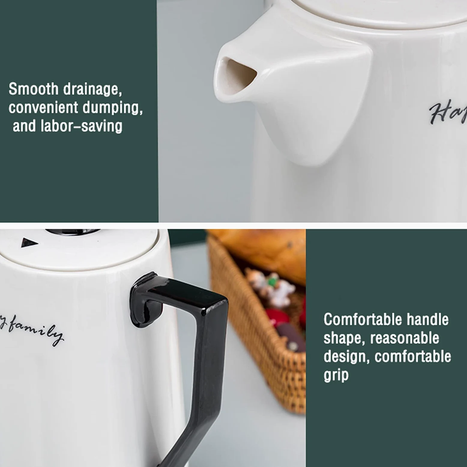 Carafe Eau Pichet de luxe légère avec poignée et couvercle de grande capacité pichet céramique idéal for le thé glacé, Sangria, limonade et plus (60,8 oz) Pichet à Thé Glacé(Noir)