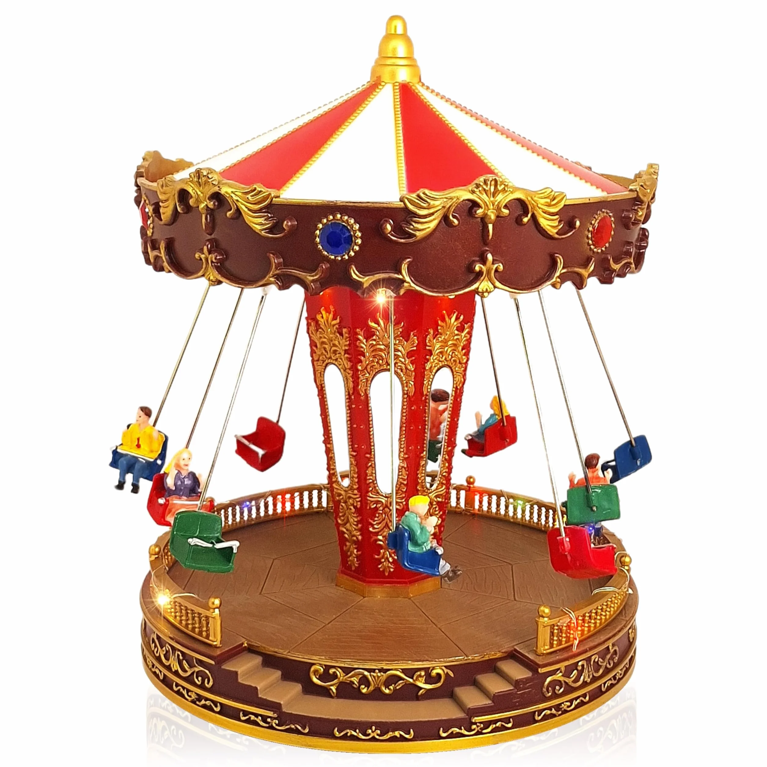 TIN Dreams | Carrousel de Noël Musical avec Mouvement, Lumières LED et Balançoires | Manège de Noël Animé | Décoration Village de Noël, Scène Miniature, Maison Illuminée | Déco Christmas Élégant