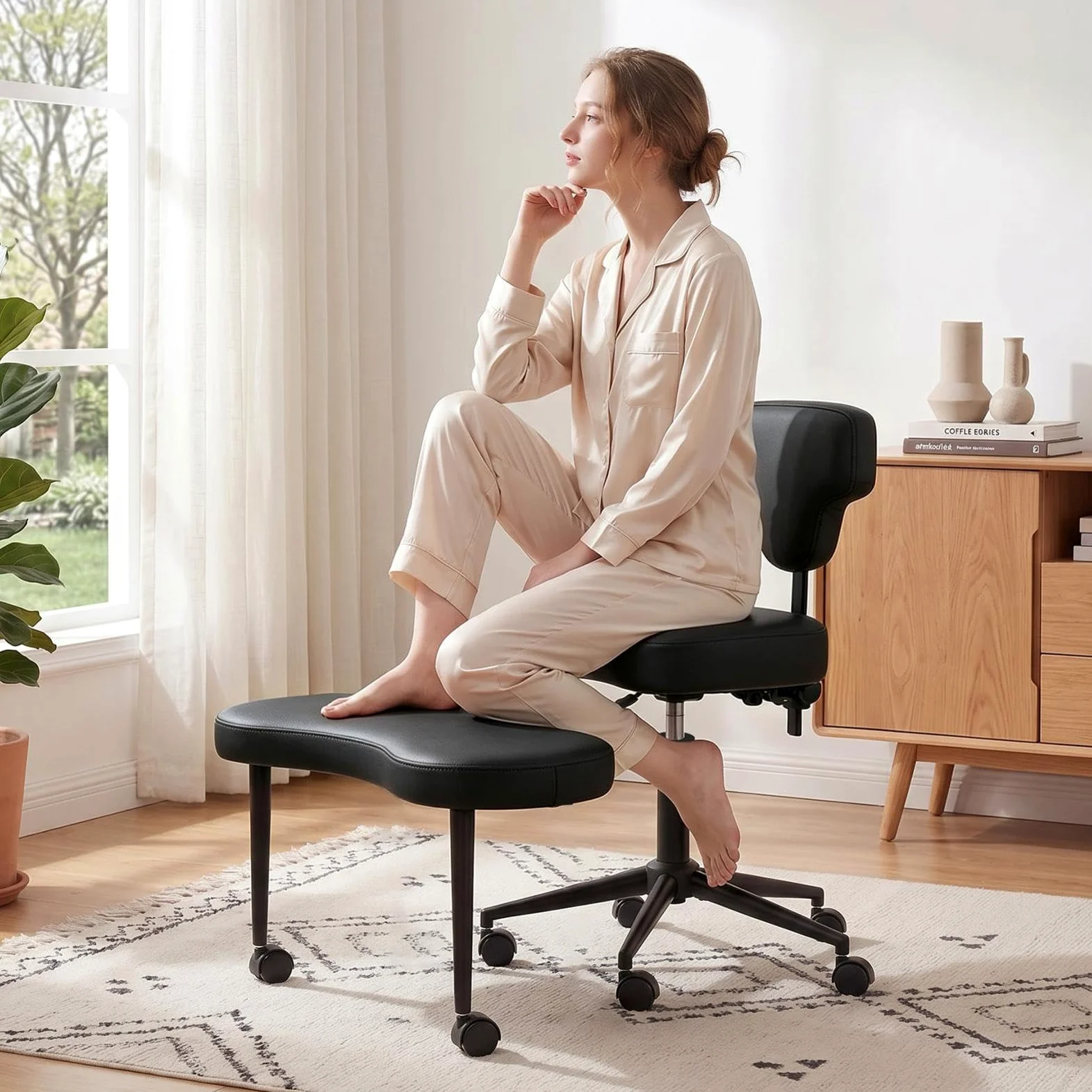Générique Chaise de méditation, Chaise à Coffre croisée avec Roues TDAH, Table de avec Soutien Lombaire et Hauteur - Tabouret ajusté, Chaises de méditation Ergonomique pour Fidget Philipes - Noir