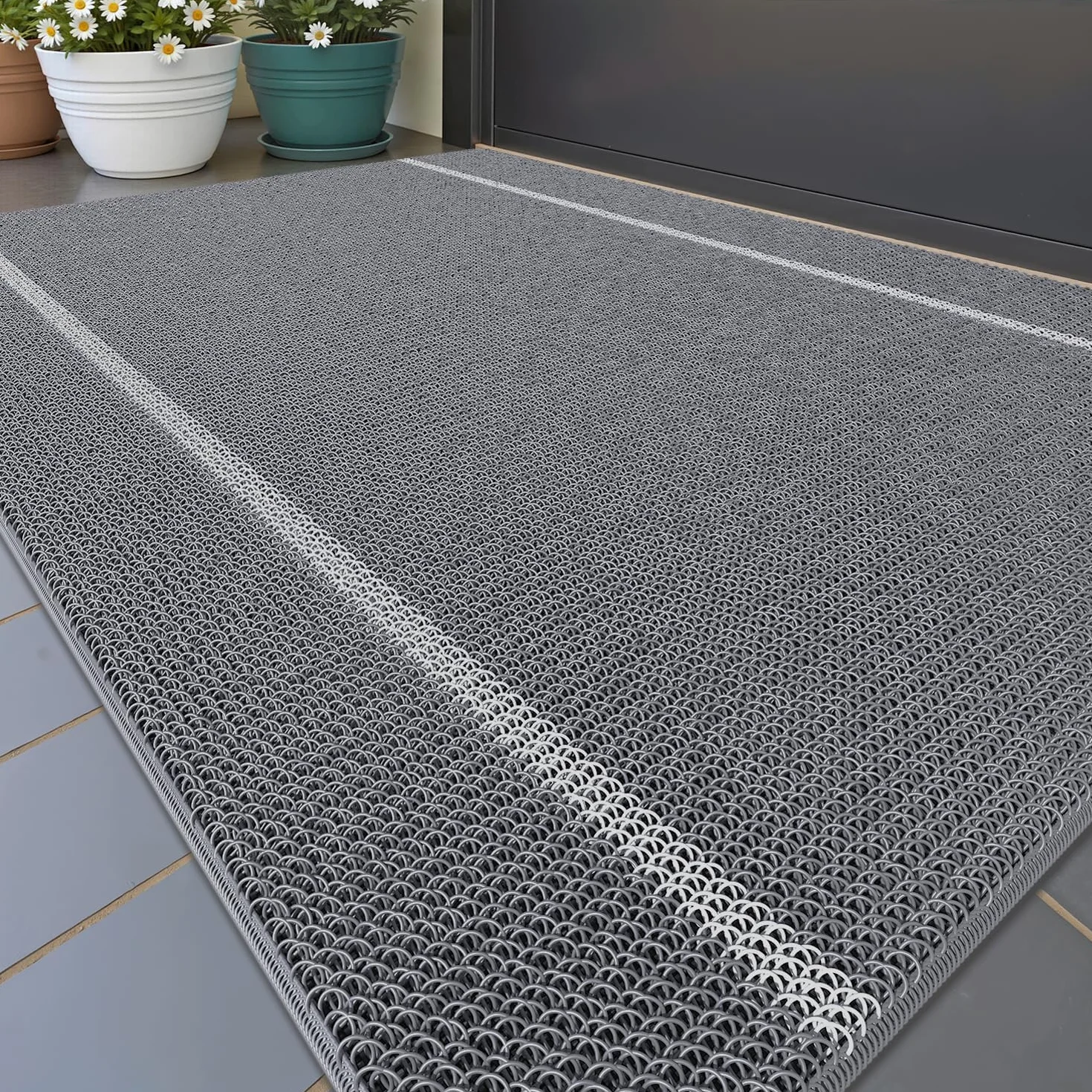 Color G Paillasson Extérieur, Tapis Exterieur Entree Robuste Antidérapant, Lavable, Essuyer Chaussure, Anti-Poussière, Tapis de Porte Extérieur Imperméable pour Entrée, Jardin, 44x75 cm, Gris