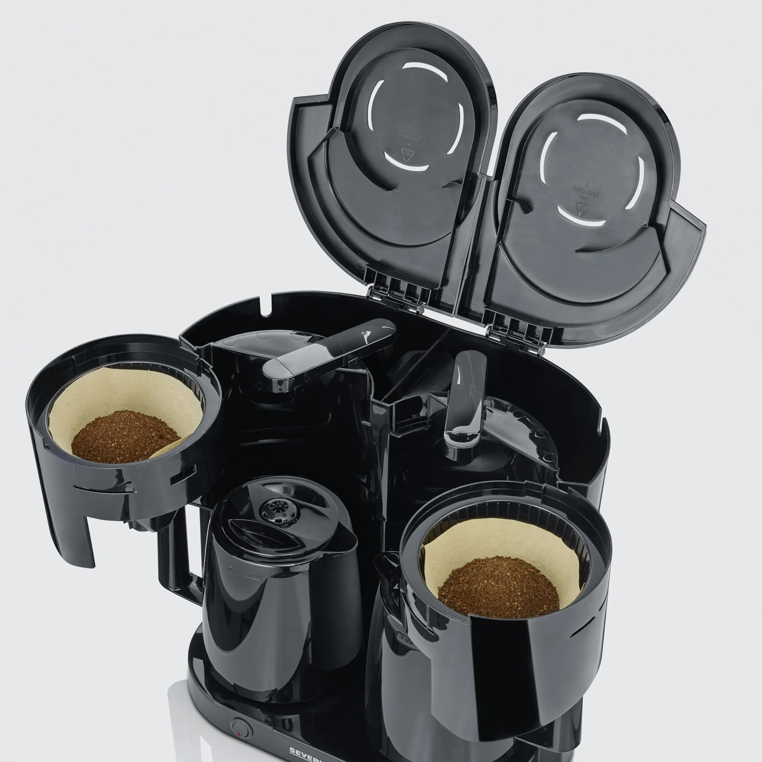 SEVERIN Cafetière Filtre Isotherme Duo, 2 X 1000 W, Jusqu'à 2L soit 16 tasses, 2 verseuses isothermes, 2 filtres pivotants, Noir, KA 9315