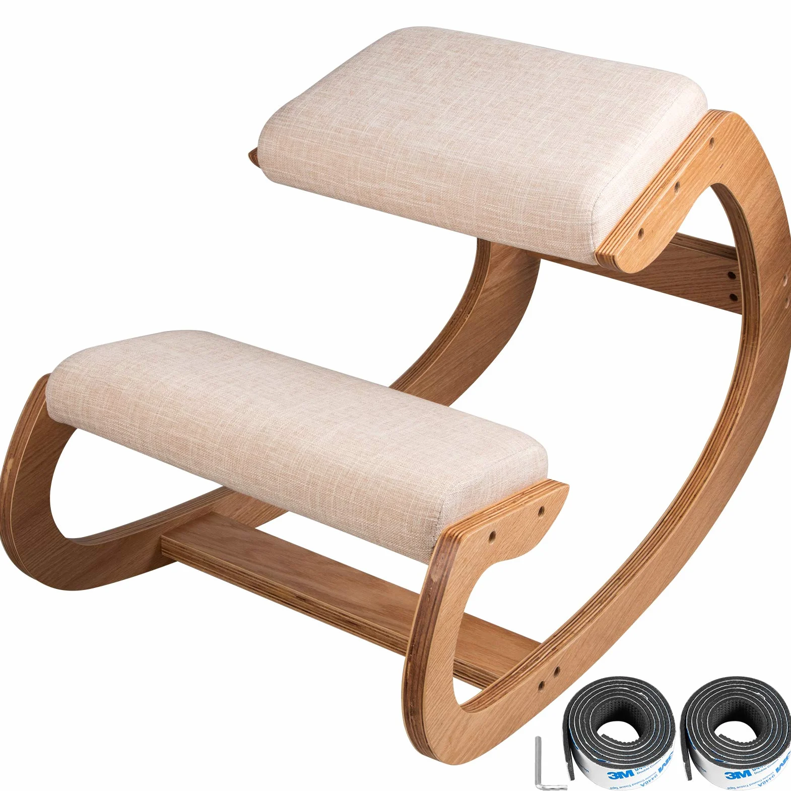 Tabouret Ergonomique Tabouret Réglable Ergonomique Coussins Confortables Bureau Maison Façonnant et Soulageant Stress Fauteuil Ergonomique à Genoux Tabouret (Chêne Blanc)