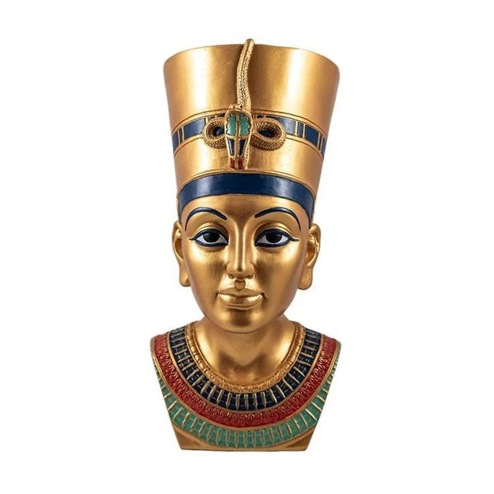 Figurine Buste De La Reine Néfertiti De L'Egypte Ancienne 25 Cm. Statue De Sculpture Dorée