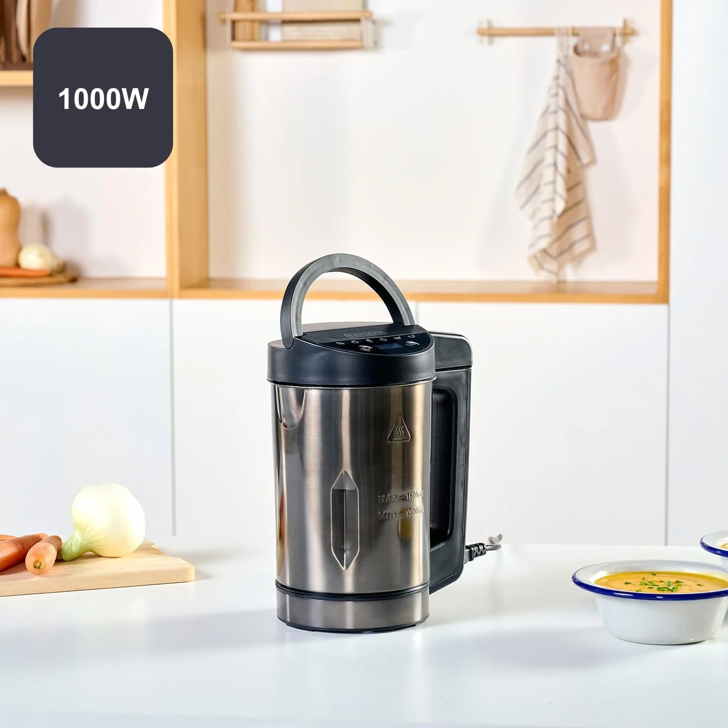 BLACK+DECKER BXSM1000E - Soup Maker 1040W | Carafe Inox 1,6L | 7 Programmes Automatiques | Smoothies, Compotes & Soupes | Fonction Maintien au Chaud | Écran Digital | Matériaux Sans BPA