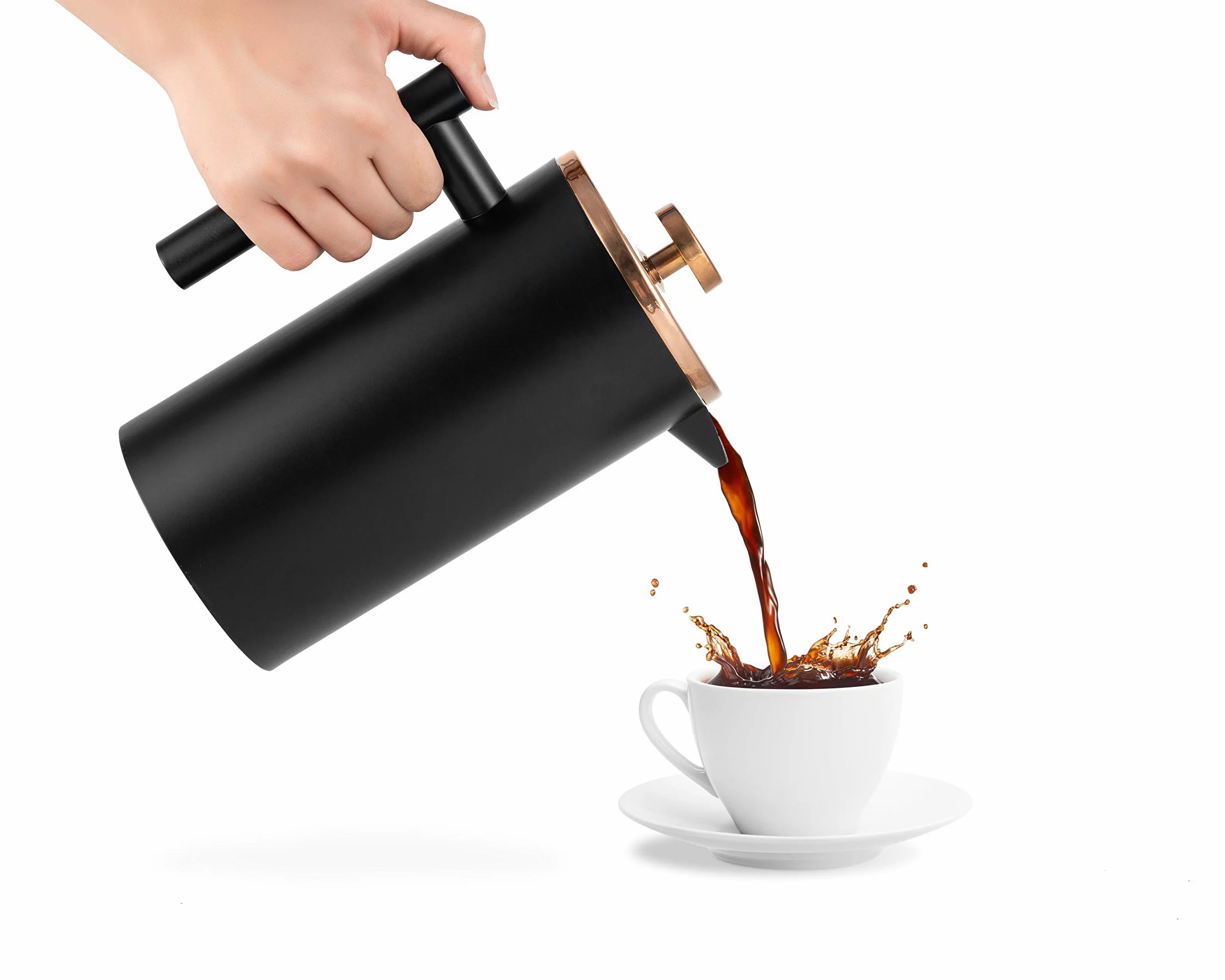 Grande cafetière à piston isotherme en acier inoxydable de 1,5 l, double paroi pour garder le café et le thé au chaud, bonus avec 2 filtres à café - Noir (1500 ml)