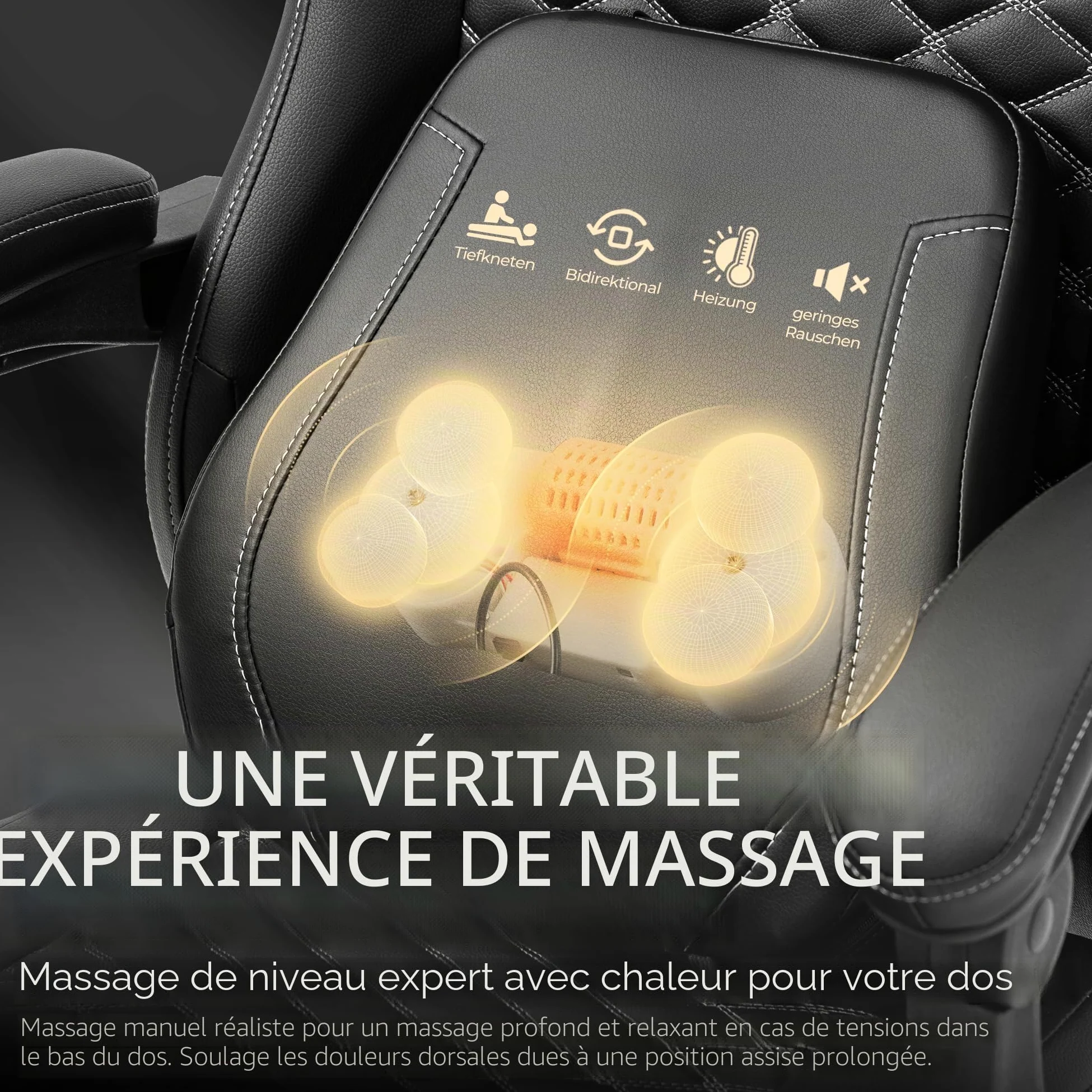 Vigosit Chaise de Gaming Ergonomique avec Soutien Lombaire Chauffant, Coussin à Ressorts ensachés et Repose-Pieds - Noir