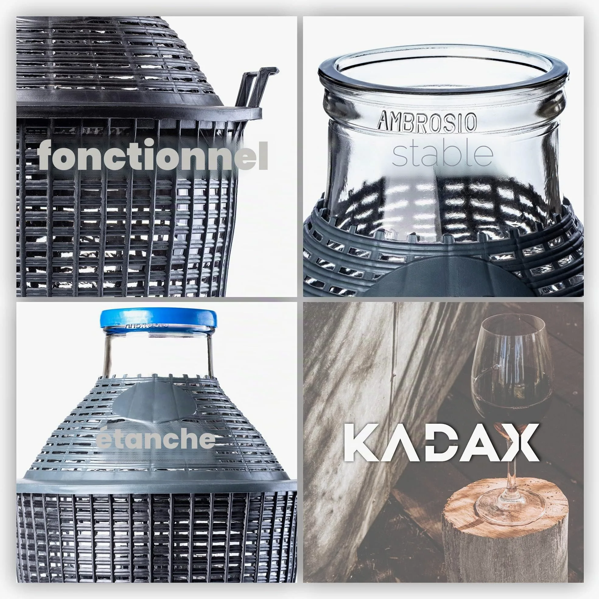 KADAX bonbonne en Verre 15L – Ballons de Fermentation à Large Ouverture avec Panier pour vin, bière & cidre