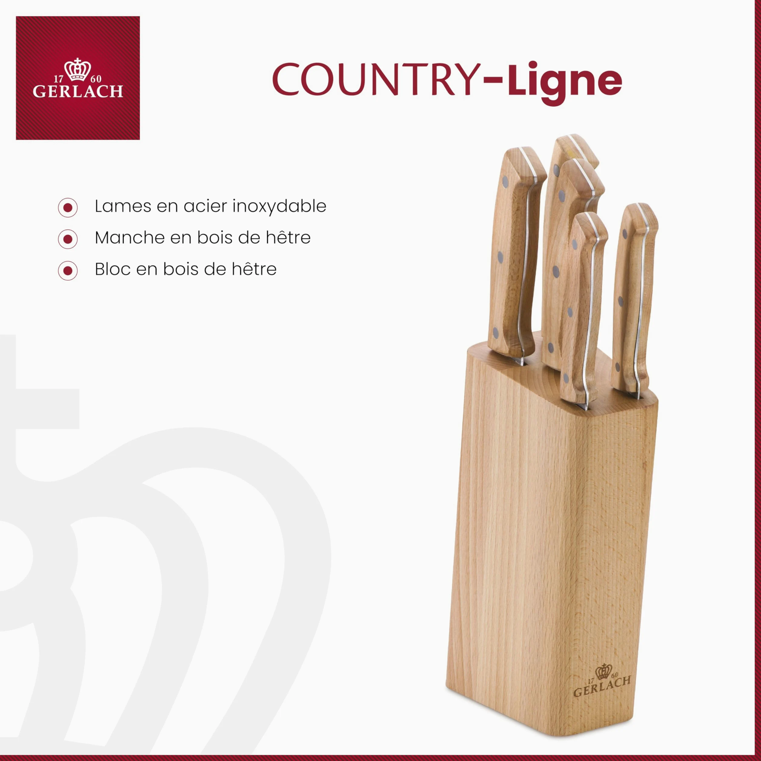 Gerlach - 5901035499898 | Bloc de Couteau Country | Acier Inoxydable