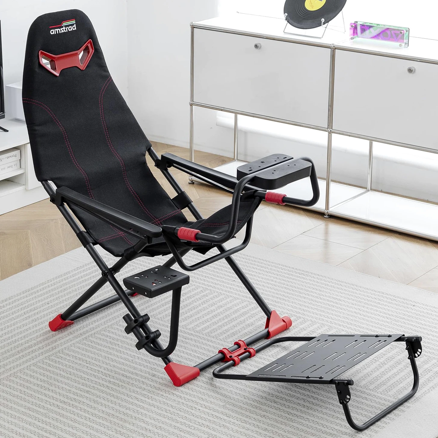 Amstrad AMS-Racing-SIM Siège de simulateur Auto avec Support pour Volant & Levier de Vitesse - 3 Niveaux de réglage Hauteur