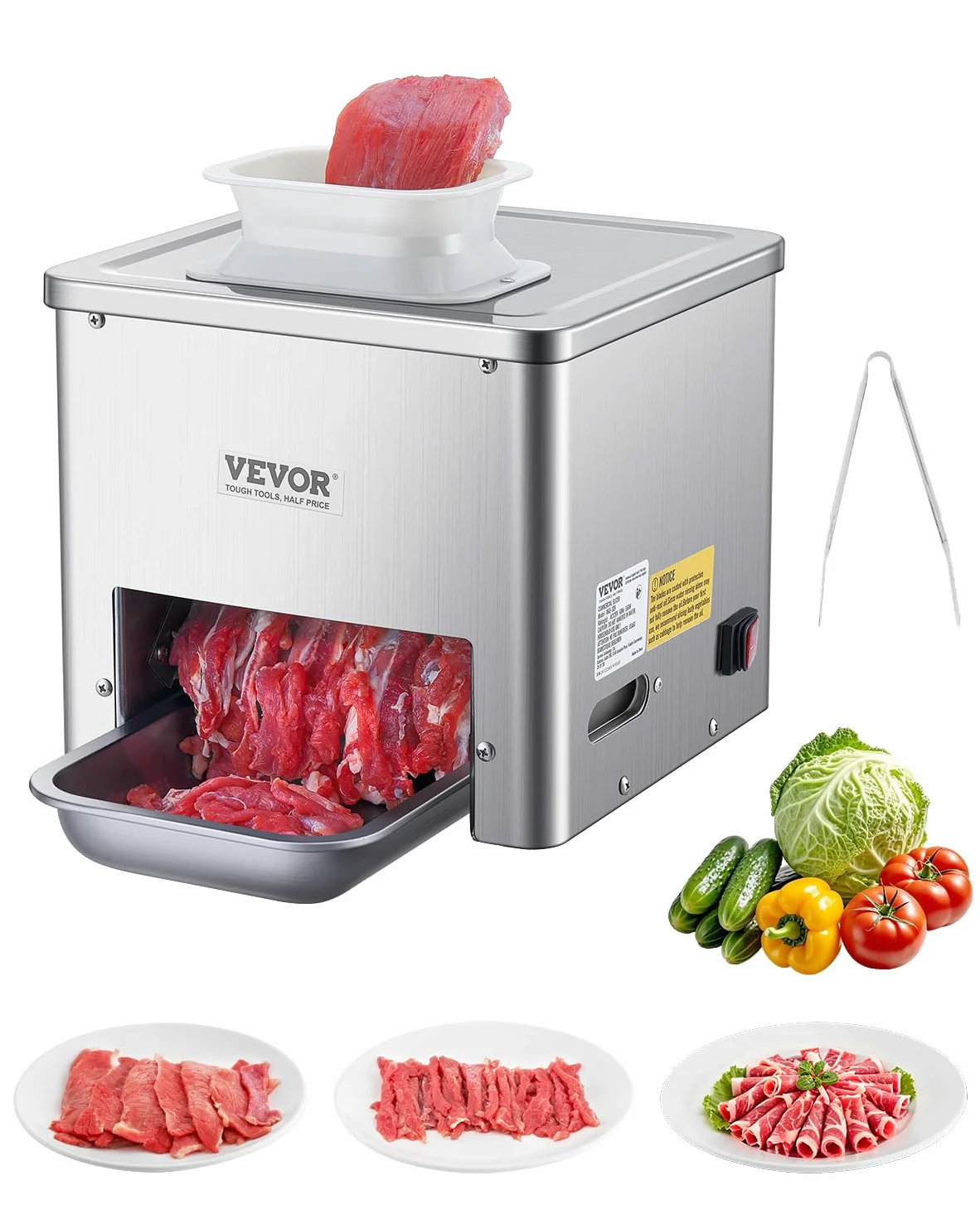 VEVOR Trancheuse à viande commerciale, 550 W, machine à découper la viande, 159 kg/h, acier inoxydable, épaisseur 3,5 mm, trancheuse électrique pour aliments, pour cuisine, restaurant, supermarché
