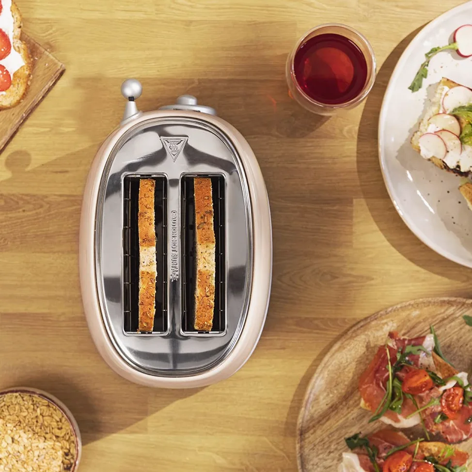 Cecotec Toast & Taste 800 Vintage Light Beige. 850 W, double fente courte extra large de 3,8 cm, 2 toasts, finitions en acier inoxydable, style vintage, 3 fonctions, beige