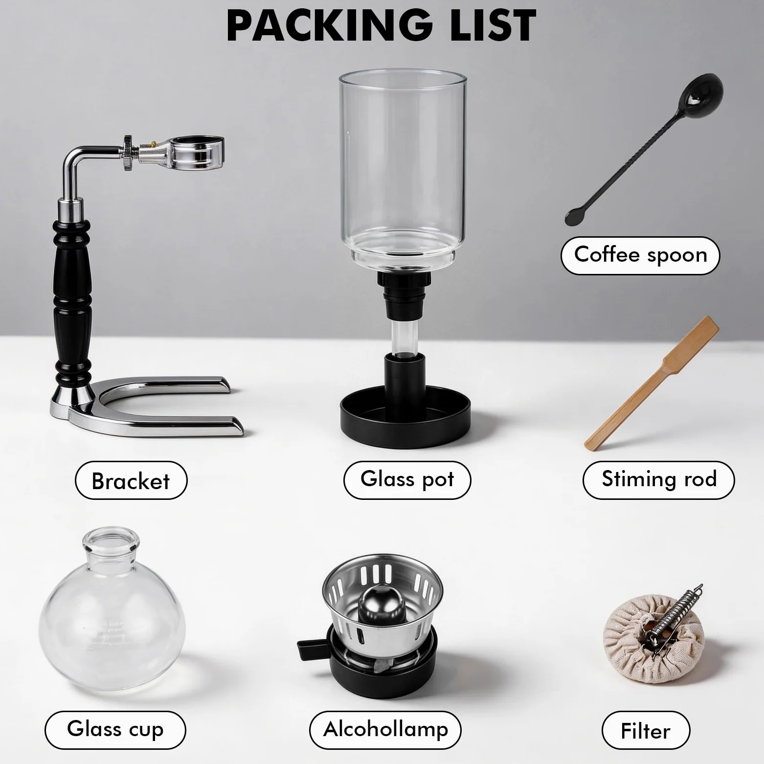 LIROPAU Machine à café siphon, cafetière sous vide, siphon à café japonais, 5 tasses, 600 ml, résistant à la chaleur, avec base de filtre anti-goutte, outils d'extraction pour café infusé à la main