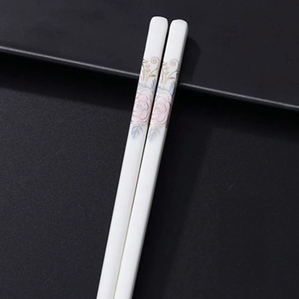 Baguettes lavables au Lave-Vaisselle, Lot de 5 Paires de Baguettes réutilisables en céramique, Coffret Cadeau de Baguettes en Porcelaine Blanche(10)