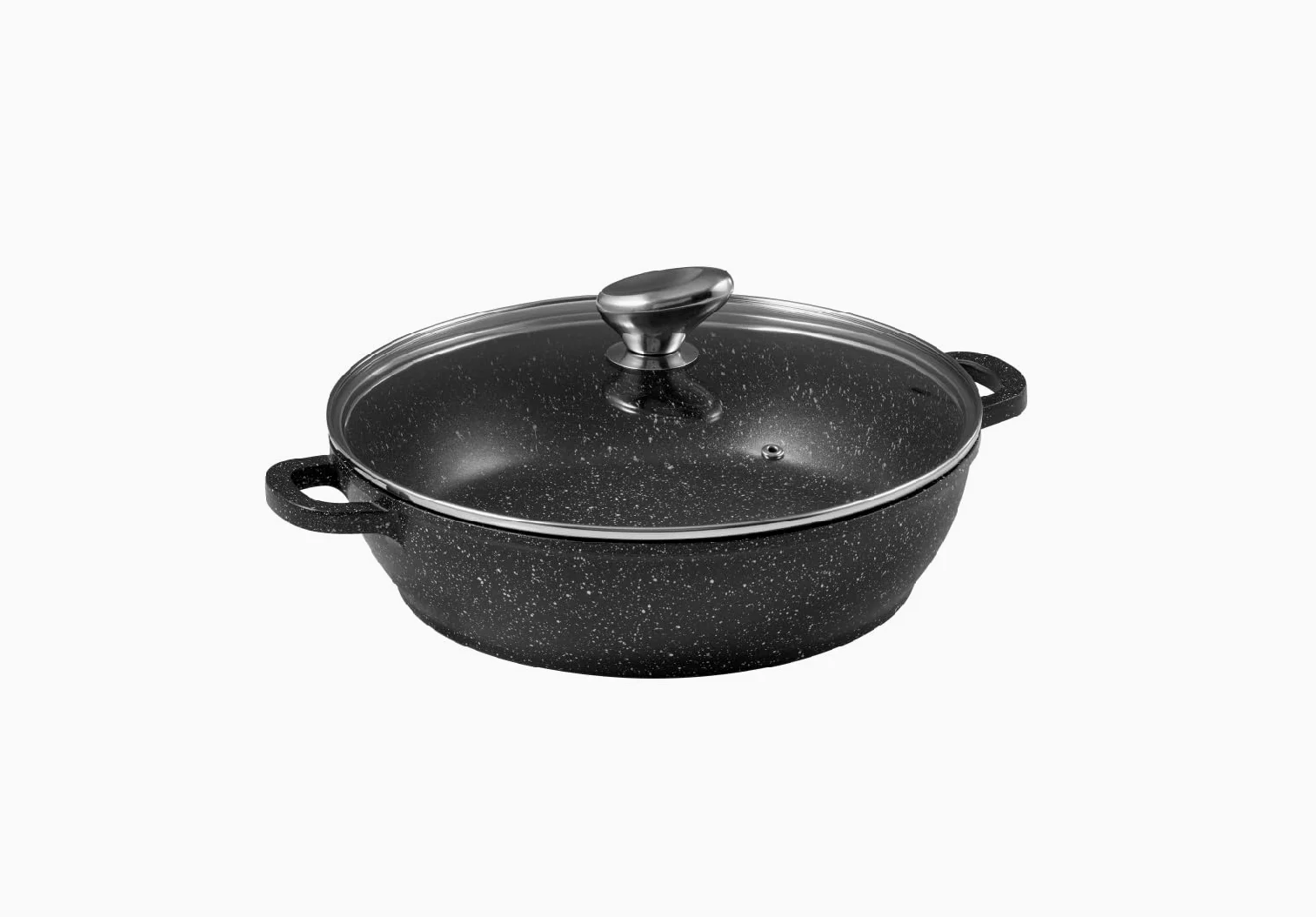 Pradel Excellence - PCUI001016 - Mijoteuse Fonte d'Aluminium Premium Ø28cm, Couvercle Verre - Revêtement Anti-Adhésif Façon Pierre - Poignée Amovible - Tout Feu, Noir