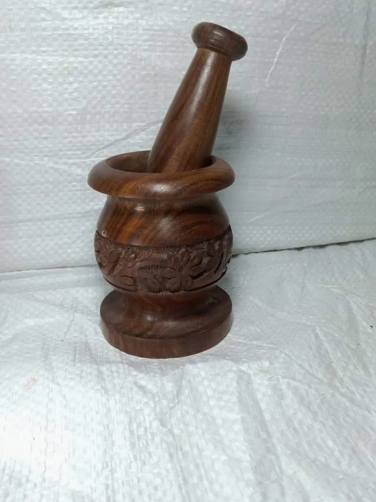 e Mortier et pilon en bois sculpté à la main | Moulin pour herbes, épices et utilisation en cuisine, bois de manguier naturel | Mortier et pilon 10,2 cm / 10,2 cm / 12,7 cm