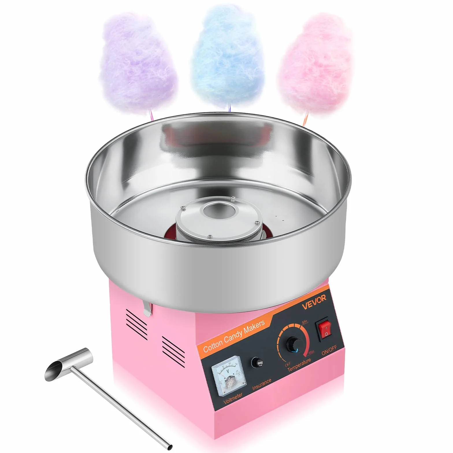VEVOR Machine à Barbe à Papa Électrique 1000 W, Appareil à Barbe à Papa avec Bol en Acier Inoxydable de 38 cm et Cuillère à Sucre, Nettoyage Facile, pour Faire des Bonbons, Fêtes Anniversaires, Rose