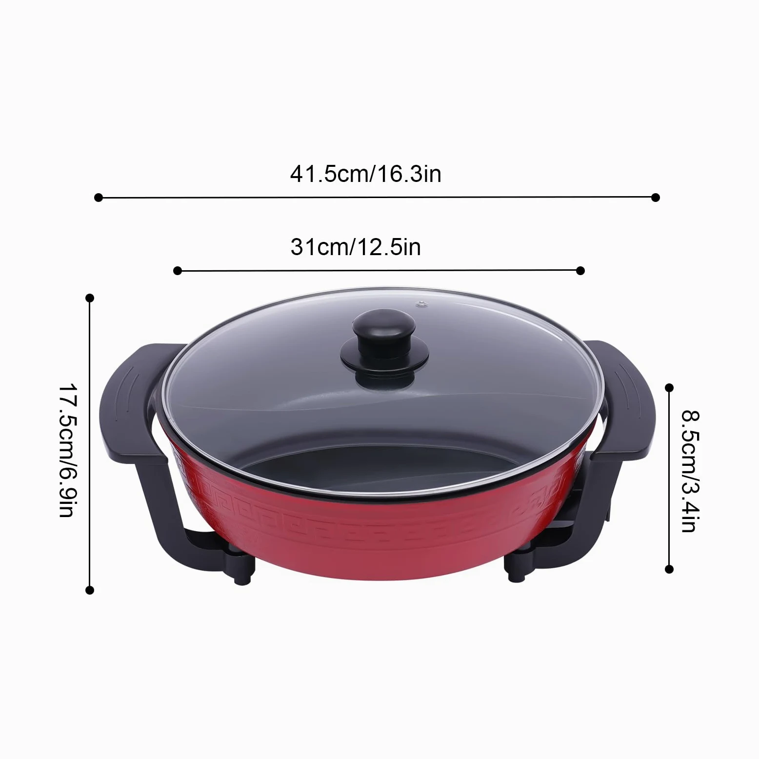 1300W 6L Twin Hot Pot Pot Pot avec couvercle Hotpot électrique 2 Pièces Cuisine Cuisine Outil de cuisine Rouge