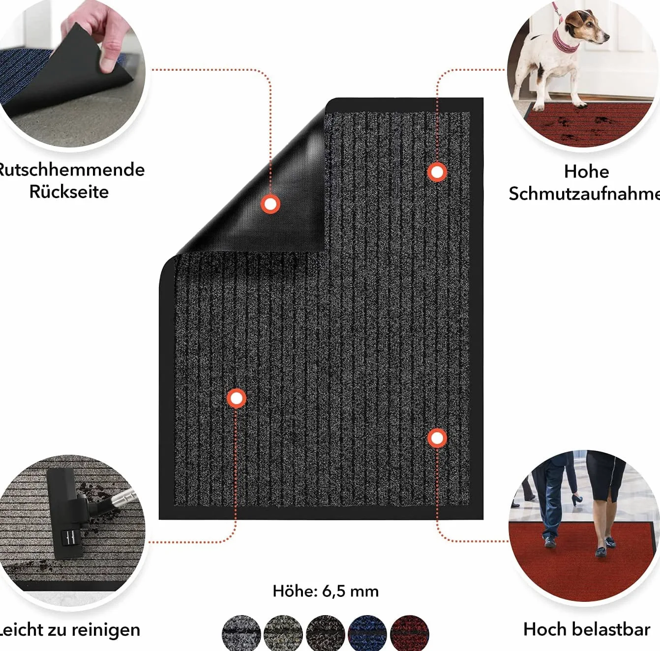 Floordirekt Paillasson Dura | Robuste et résistante | De nombreuses tailles et couleurs | Paillasson antidérapant pour intérieur et extérieur (Anthracite, 150 x 180 cm)