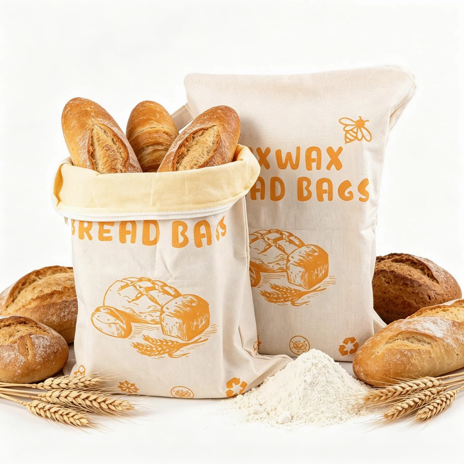 Lot de 2 sacs à pain en cire d'abeille avec ouverture en forme de L, 43 x 33 cm, sacs de rangement réutilisables en coton, faciles à remplir et à nettoyer, parfaits pour le pain au levain et fait