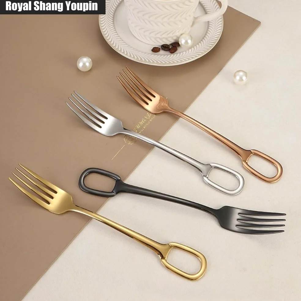 Cuisine Circulaire Trou De Suspension Poignée En Acier Inoxydable Argenterie Vaisselle Couverts Ensemble De Couverts Couteau À Steak Fourchette Cuillère Cuillère À Café (Noir,20 pièces)