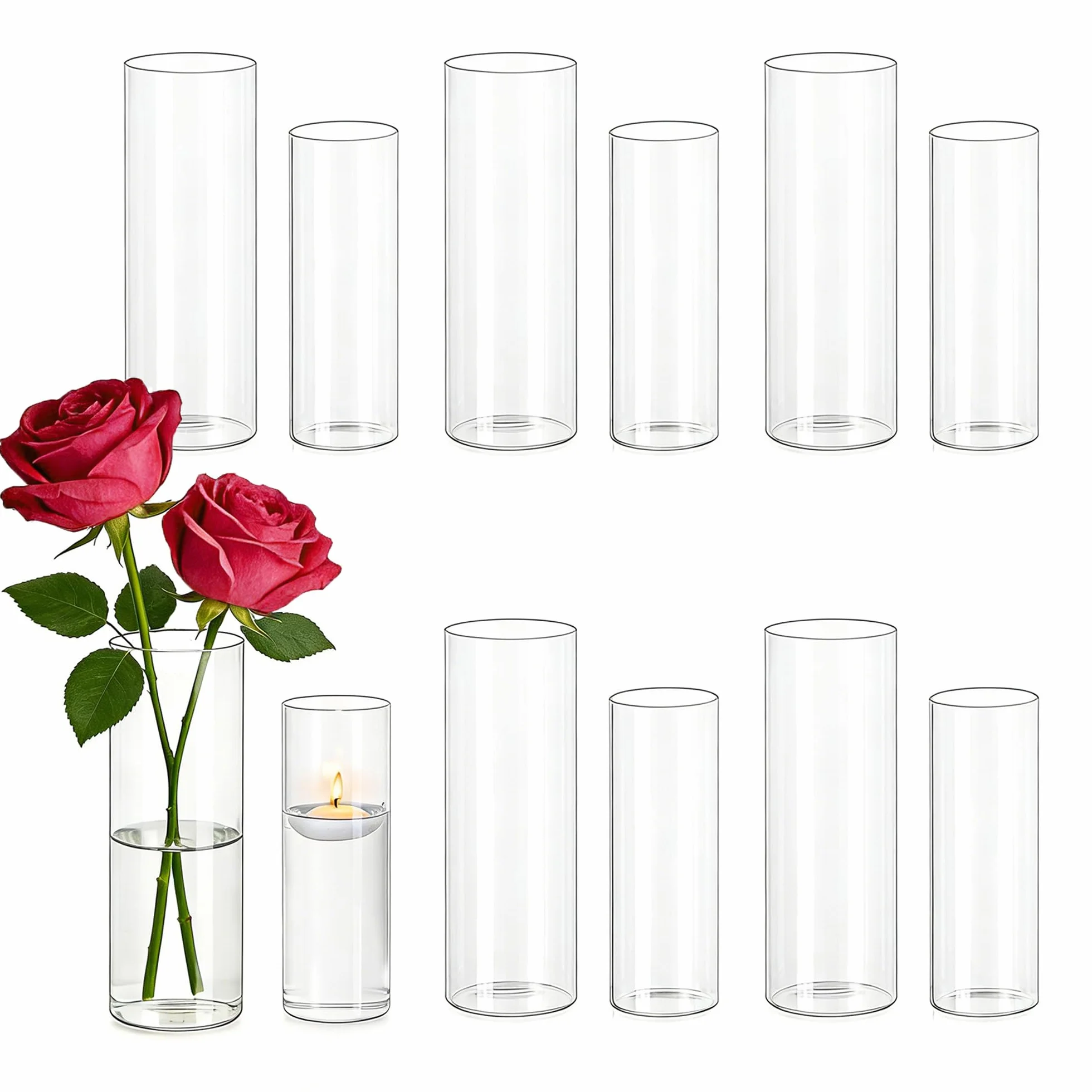 Vase Cylindrique en Verre pour Centre de Table: Hewory 12 Vase Transparent Vase en Verre pour Decoration Mariage - Photophore Verre Vase Verre Transparent pour Décoration de Table Wedding Home