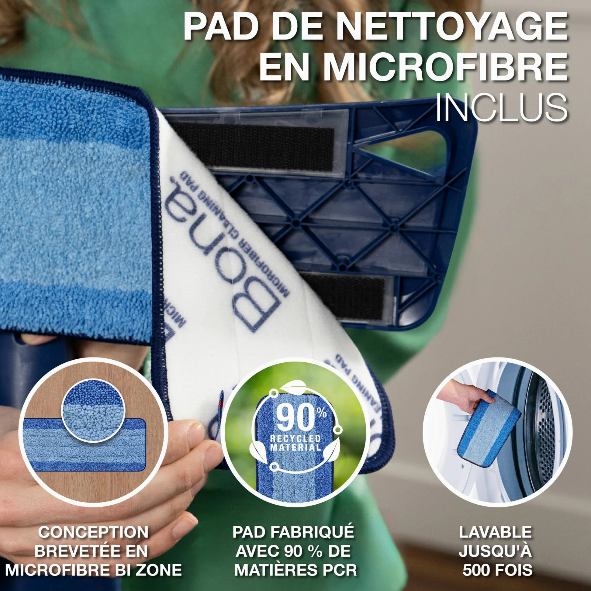 Balai Spray avec Reservoir - Bona + 850 ML Nettoyant Parquets + 2 Pads en Microfibre - Balai Serpillère Vaporisateur - Kit Nettoyage Sol - Balai Serpillere Professionnel, Bleu