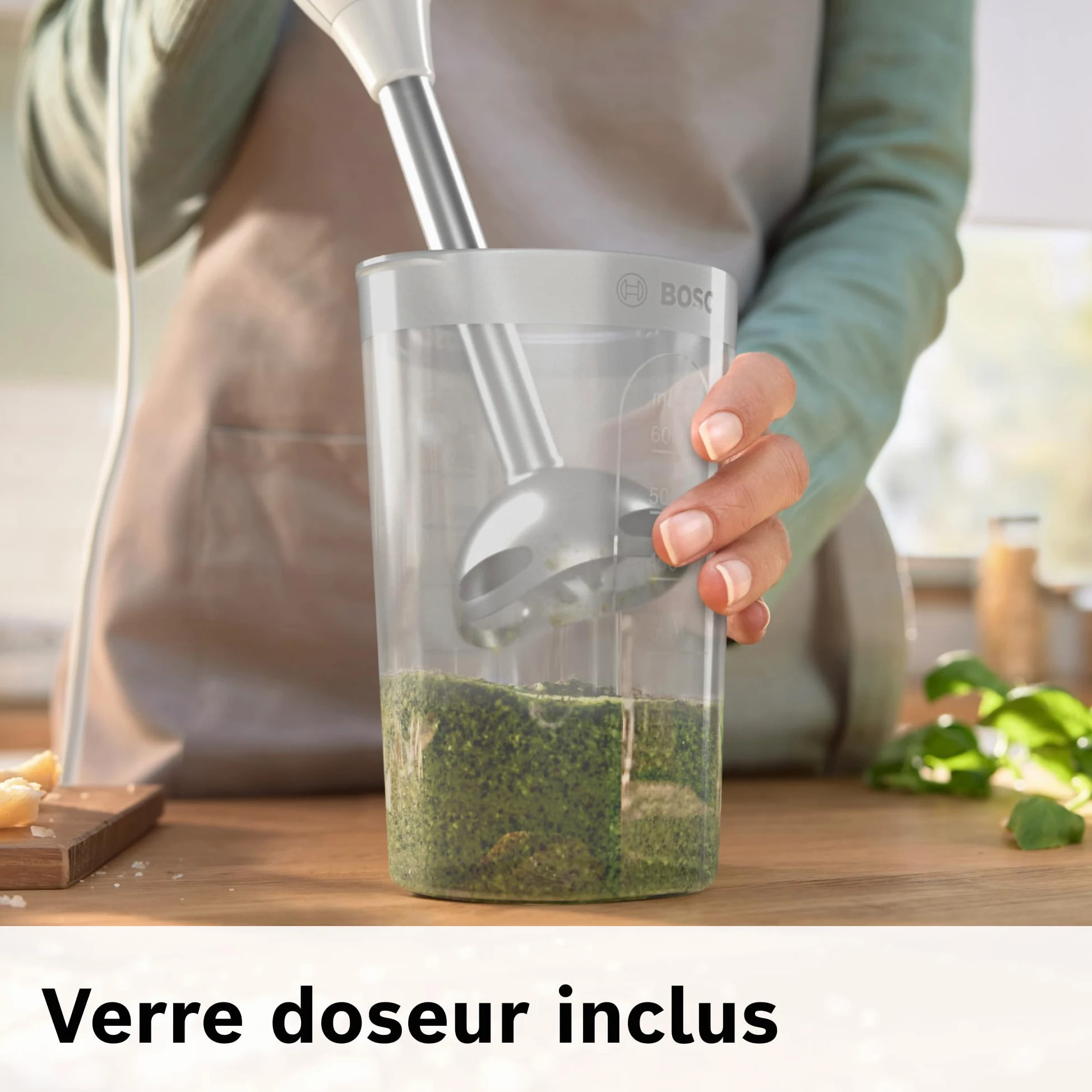 Bosch Mixeur plongeant ErgoMixx, moteur 600 W, 2 vitesses, gobelet doseur, blanc/gris, MSM66110