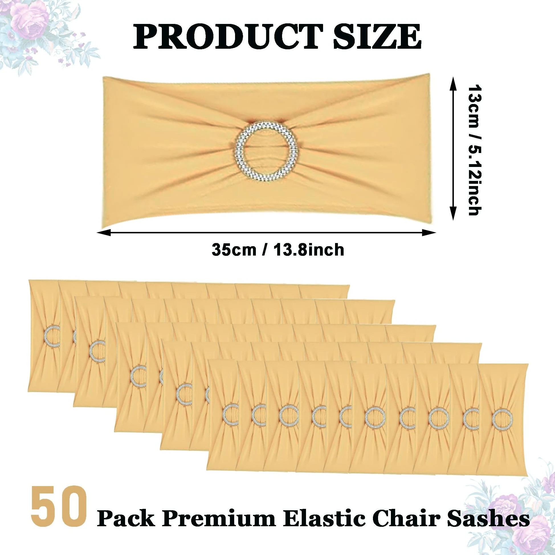 Lot de 50 Écharpes De Chaise Élastiques avec Boucle Ronde - Housse de Chaise et Ceinture Extensible Décoration pour Mariage, Banquet, Fête, Réception, Fête d'anniversaire (Champagne Or)
