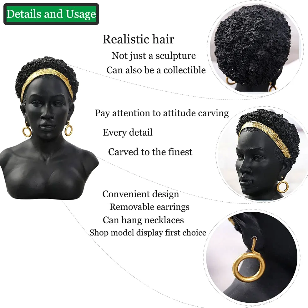 QIANLING Sculptures de Buste Noir d'art Africain, Statue de Buste Afro-américaine, Buste Noir créatif en résine, Buste Africain, Convient pour Le Salon, Le Bureau, la bibliothèque, la décoration