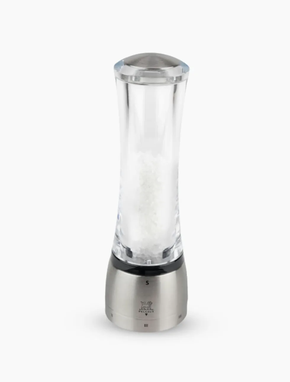 PEUGEOT - Moulin à Sel Daman u'Select 21 cm - 6 Réglages de Moutures Prédéfinies - Innovation Sel Glace, Mécanisme Zirlion - En Inox et Acryl - Fabrication Française, Salt Mill
