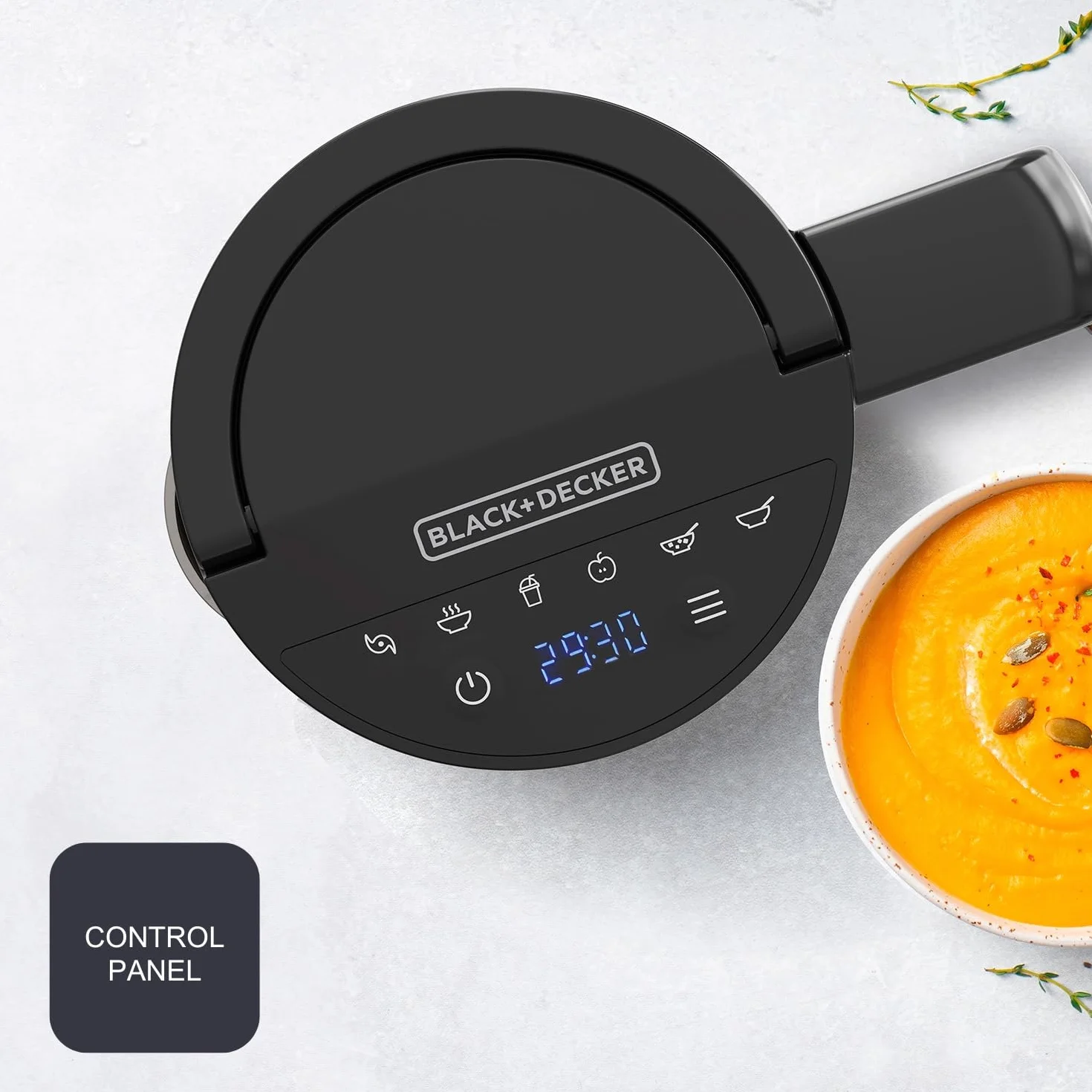 BLACK+DECKER BXSM1000E - Soup Maker 1040W | Carafe Inox 1,6L | 7 Programmes Automatiques | Smoothies, Compotes & Soupes | Fonction Maintien au Chaud | Écran Digital | Matériaux Sans BPA