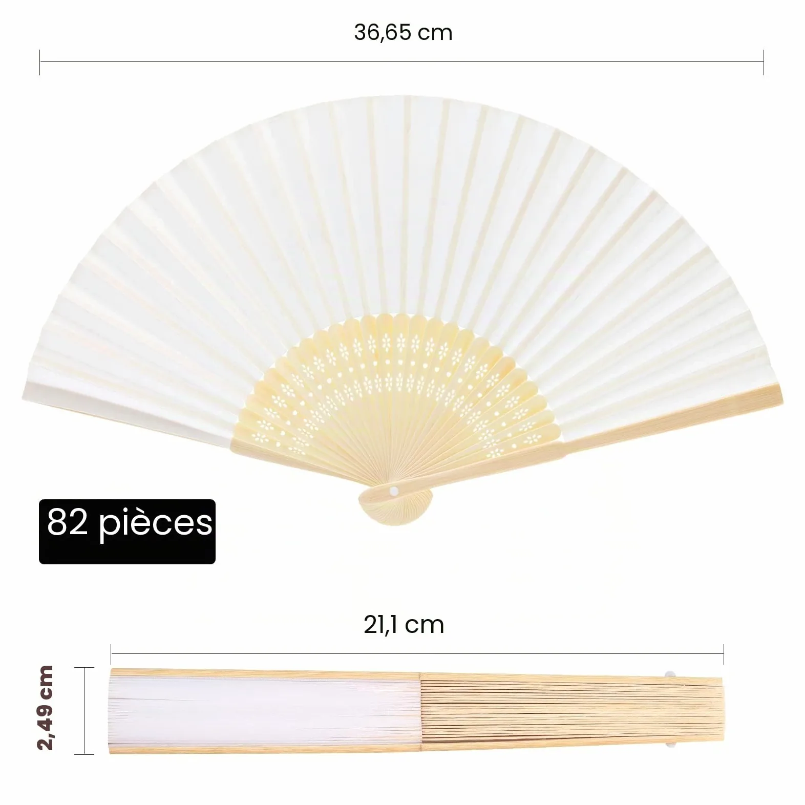 FEPITO 82 Pièces Éventail Pliant en Papier Blanc avec Bambou pour Cadeau de Mariage, Fête, Maison, Bricolage