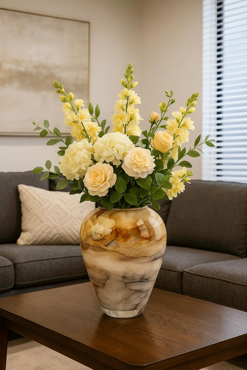 Terroso - Vase - Verre Couleur Sable soufflé à la Bouche - Aspect Luxueux, élégant et stylé - 27 cm de Haut - Aspect marbre - Vase à Fleurs