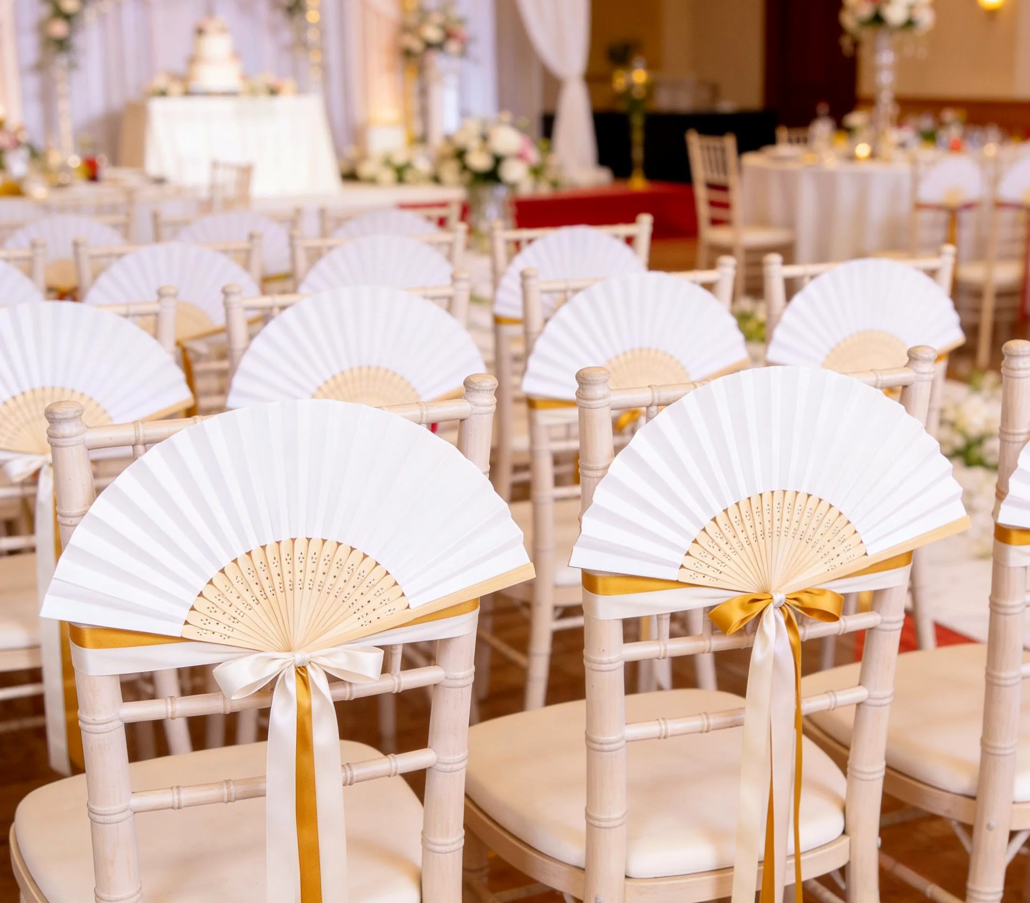 Lot 60 Eventail Mariage Personalisable Blanc Pliante de Papier Cadeau pour Invités Mariage Fête Décoration Déco DIY