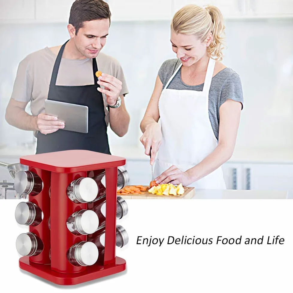 Étagère à épices rotative en acier inoxydable pour 12 pots - Organiseur de comptoir carré - Tour de rangement pour assaisonnements - Pour cuisine - Noir