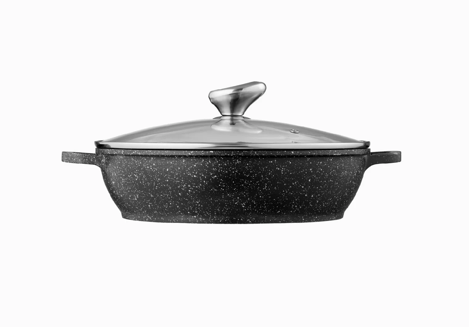 Pradel Excellence - PCUI001016 - Mijoteuse Fonte d'Aluminium Premium Ø28cm, Couvercle Verre - Revêtement Anti-Adhésif Façon Pierre - Poignée Amovible - Tout Feu, Noir
