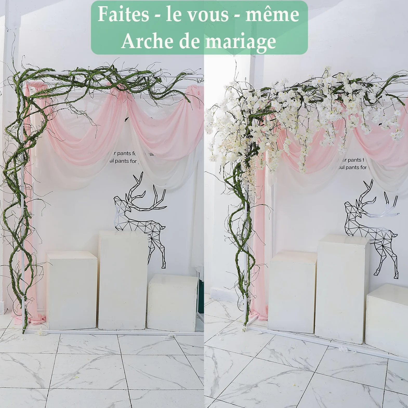 3m Guirlande d'osier Artificielle Flexible imitant Un Tronc d'arbre, ornée de Fleurs de Cerisier et de Vigne. Idéale pour décoration Murale, Porte d'entrée ou Terrarium pour Reptiles. (Vert)