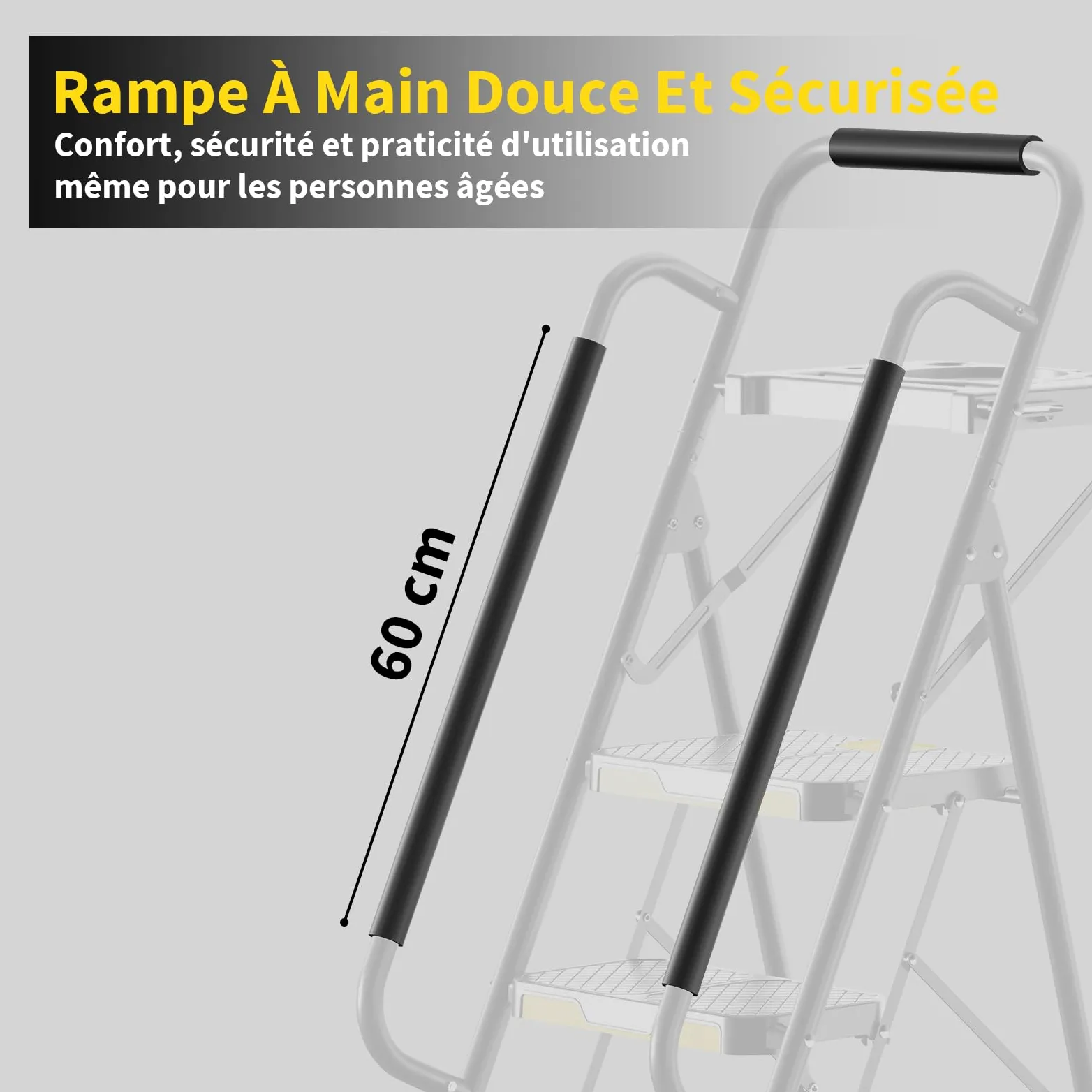 KINGRACK Escabeau 5 Marches avec Plateau à Outils et Large Pédale Antidérapante, Marche Pied Pliable avec Mains Courantes, Échelle Domestique pour Maison Cuisine Garde-Manger Placards et Bureau, Noir
