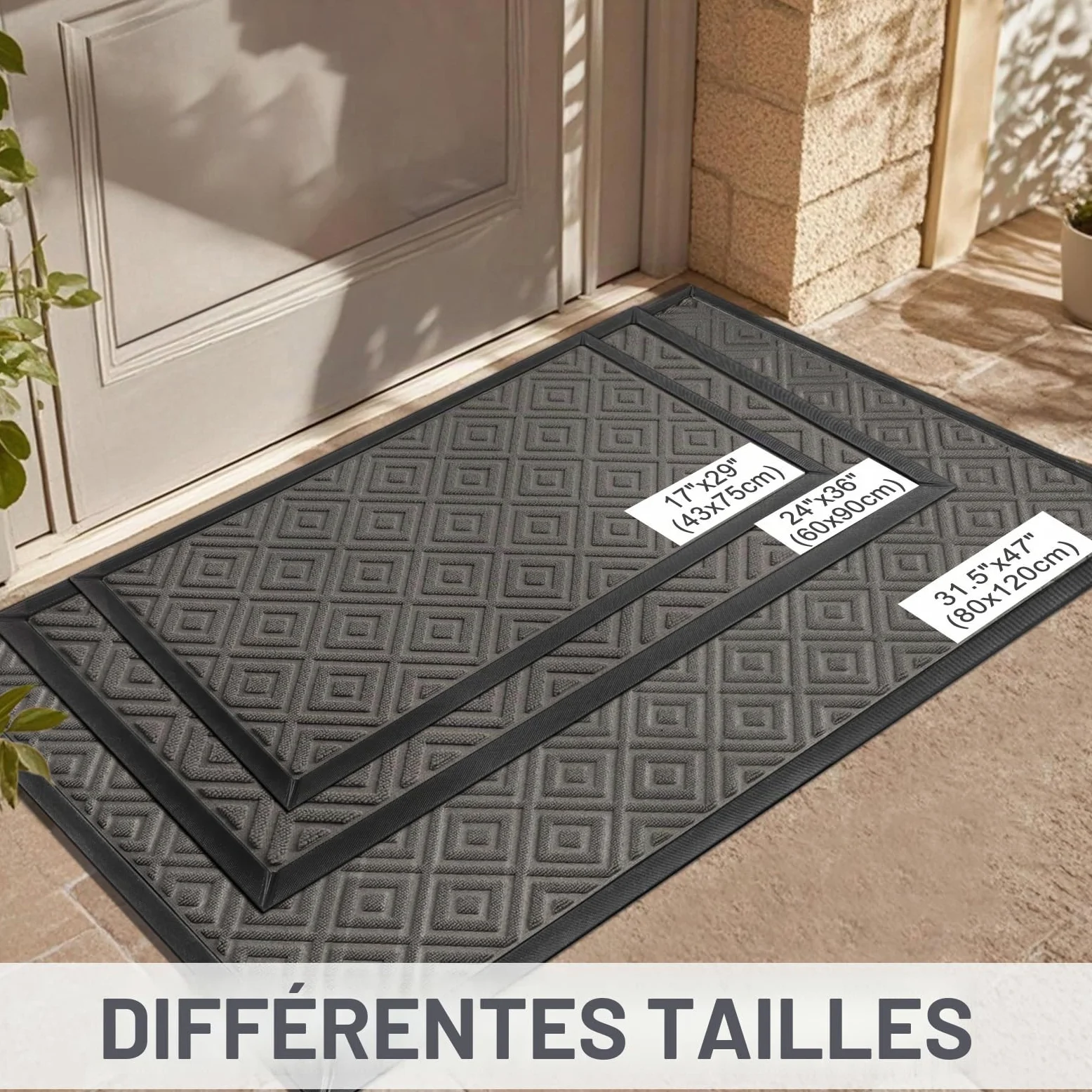 LEKEEPGO Paillasson Exterieur Entree 80x120cm, Tapis Exterieur Resistant Pluie Antiderapant, Drainage Tapis Entree Interieur, Tapis de Porte Lavable pour Balcon, Jardin, Couloir, Gris