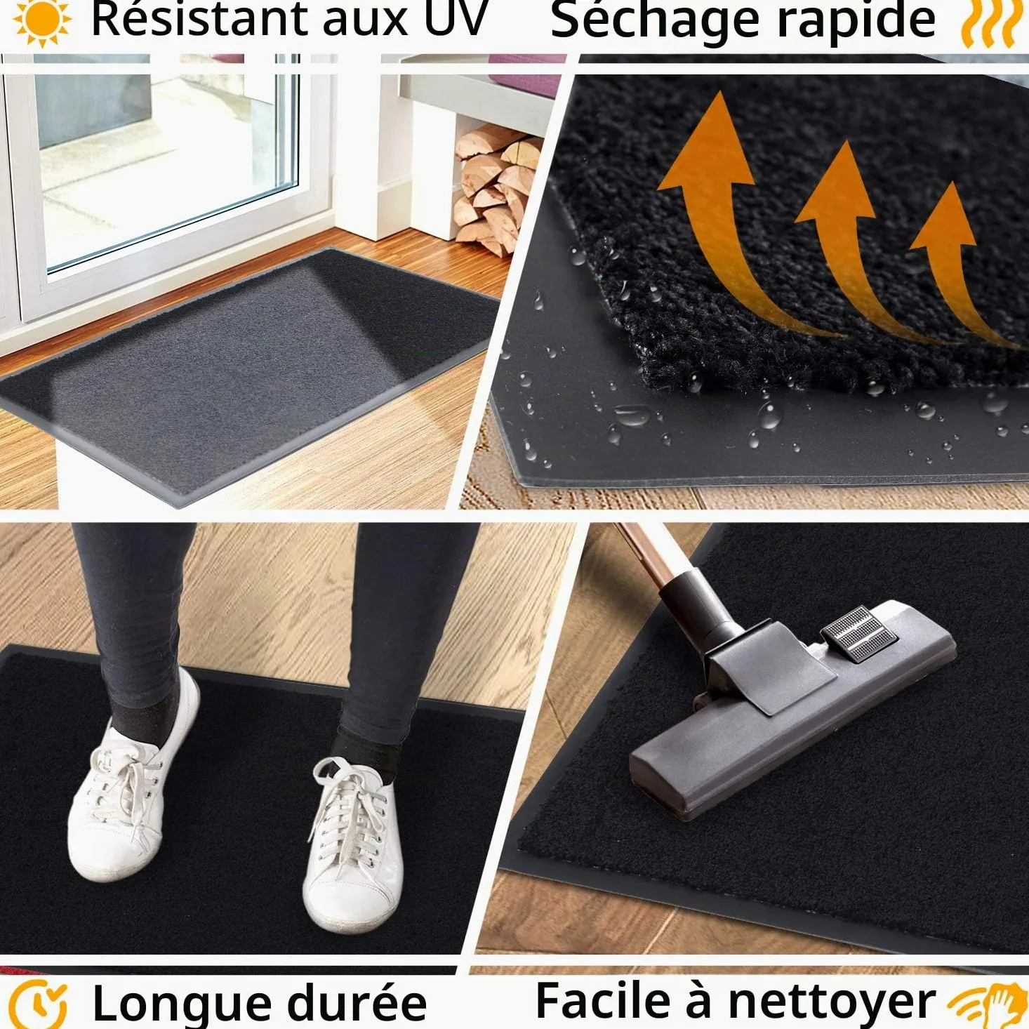 GadHome Tapis de Porte, Noir 60x90 cm|Tapis de Porte extérieur, imperméable, Lavable, Tapis Robuste antidérapant, retient la poussière, paillasson, Couloir, entrée, Cuisine, Chambre