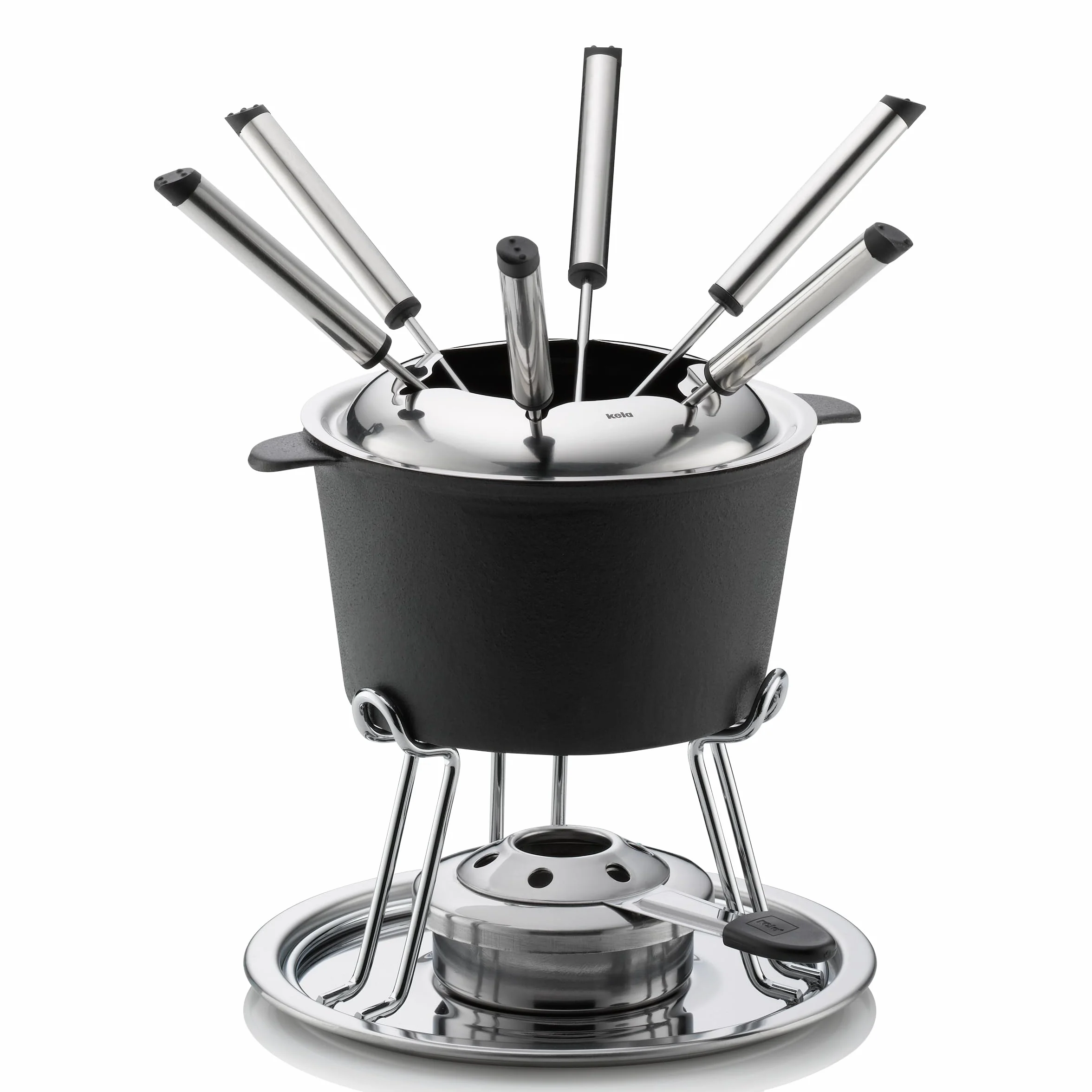 kela Set à Fondue à la Viande 11pcs, Fondue en Fonte pour 6 Personnes COMORE, Set à Fondue avec Support de pâte à brûler, fourchettes, Support de fourchettes