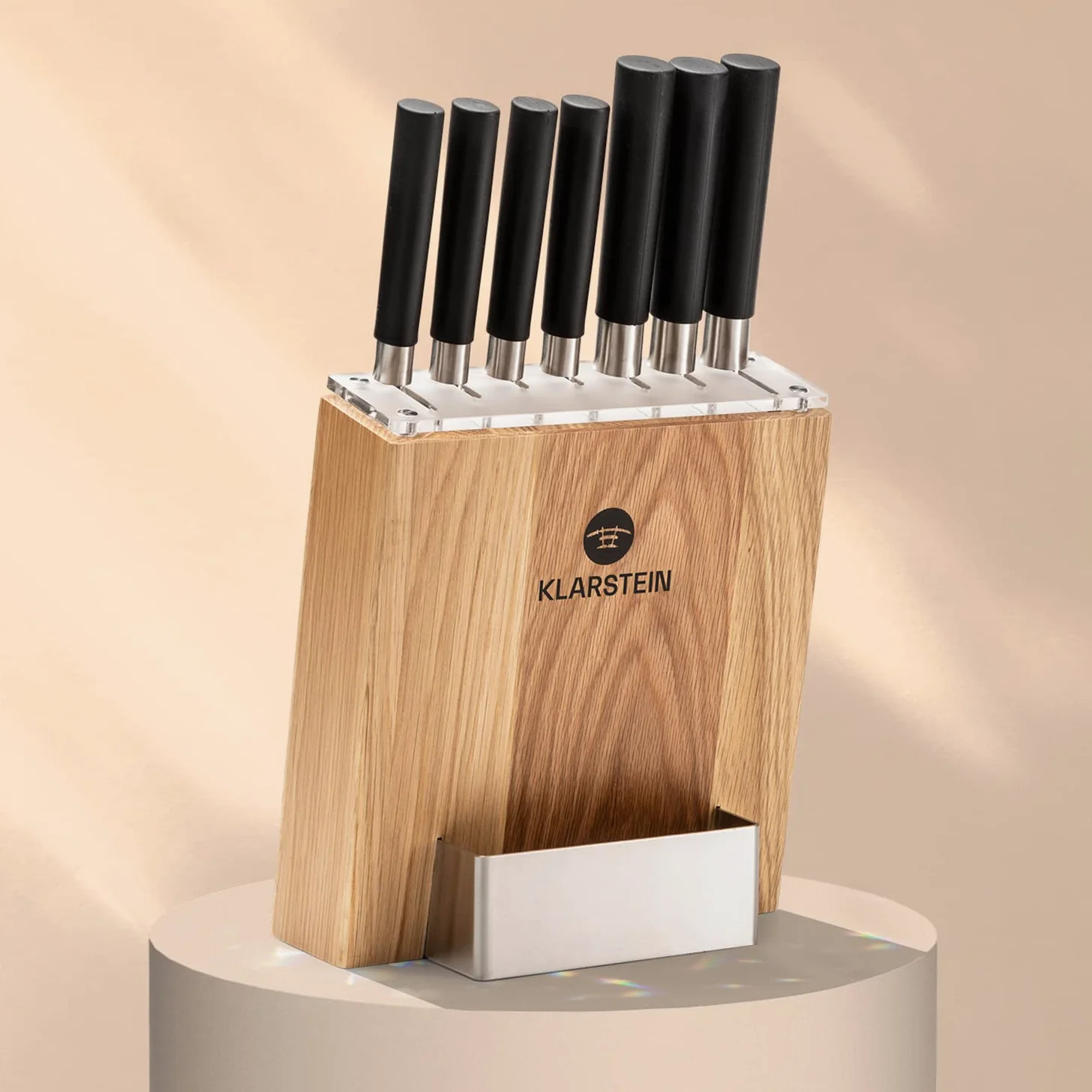 Klarstein Couteau Cuisine, Lot 7 Couteau de Cuisine Professionnel avec Bloc, Set Couteaux et Ustensiles de Cuisine en Acier Inoxydable, Kit Support Blocs Couteaux Professionnelle, Résistants Rayures