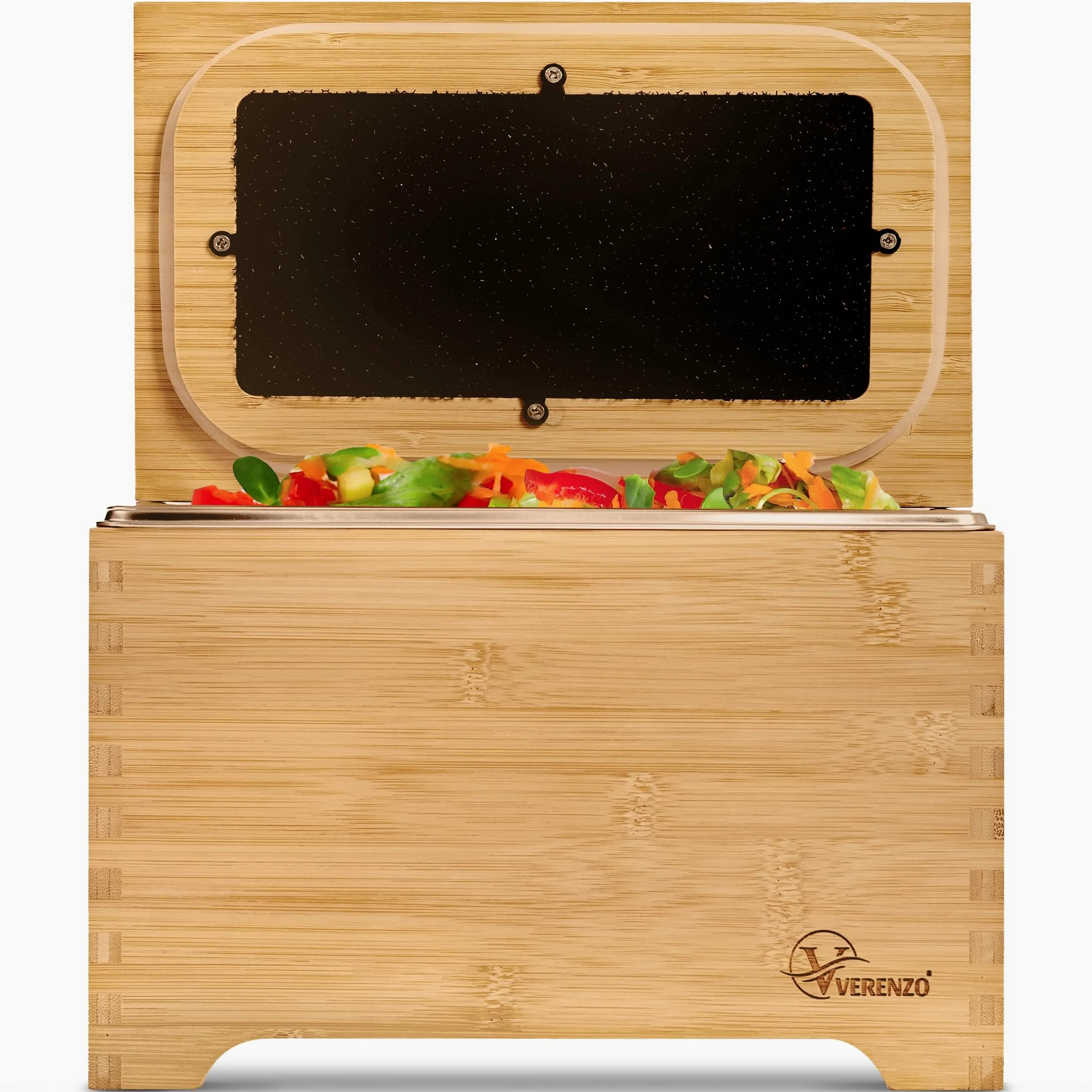 Poubelle Compost Cuisine Bio Hermétique Anti-Odeur & Filtre Charbon-Bac à Déchets et Recyclage Organique-Composteur Cuisine Pour Biodéchets-Bambou-Seau Alimentaire Bois-Poubelles à Compost-4L